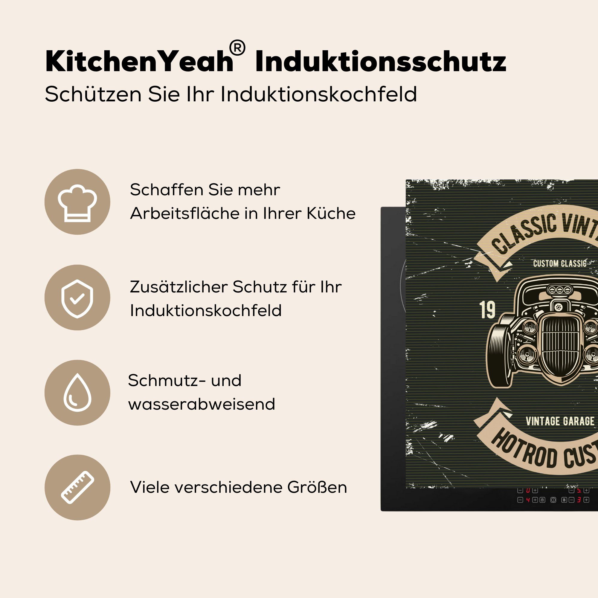 cm, küche Auto MuchoWow Zitat, (1 78x78 Oldtimer Vinyl, Ceranfeldabdeckung, tlg), Arbeitsplatte für - Herdblende-/Abdeckplatte -