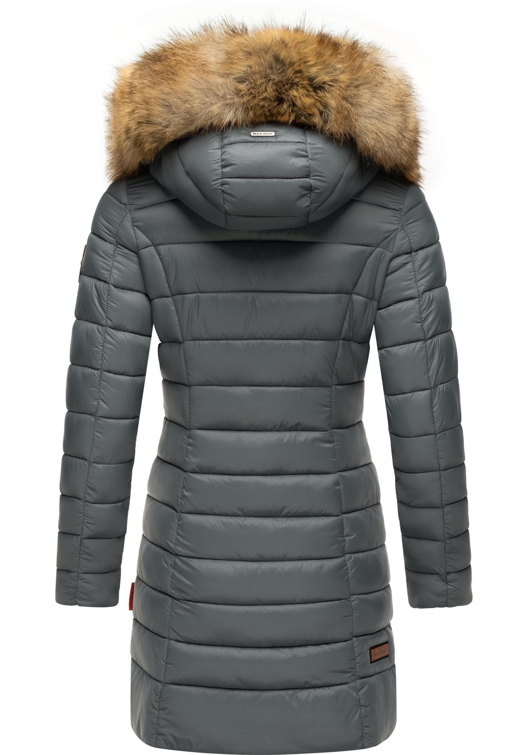 Marikoo Steppmantel Rose-Stepp zeitloser Winterparka mit großer Kunstfellkapuze