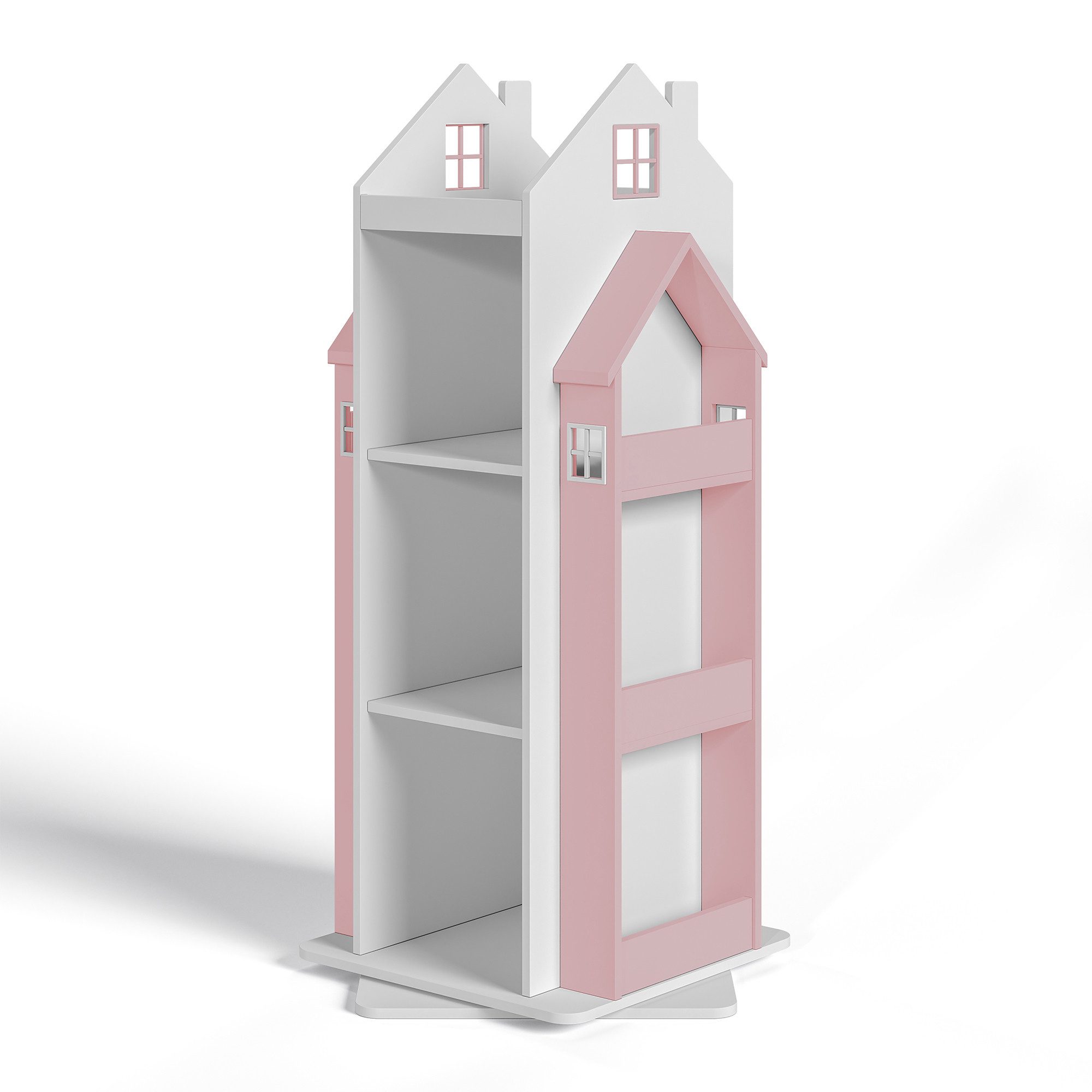 en.casa Kinderregal, drehbar »Vipsali« in Hausdesign 108x40x40 cm Rosa/Weiß