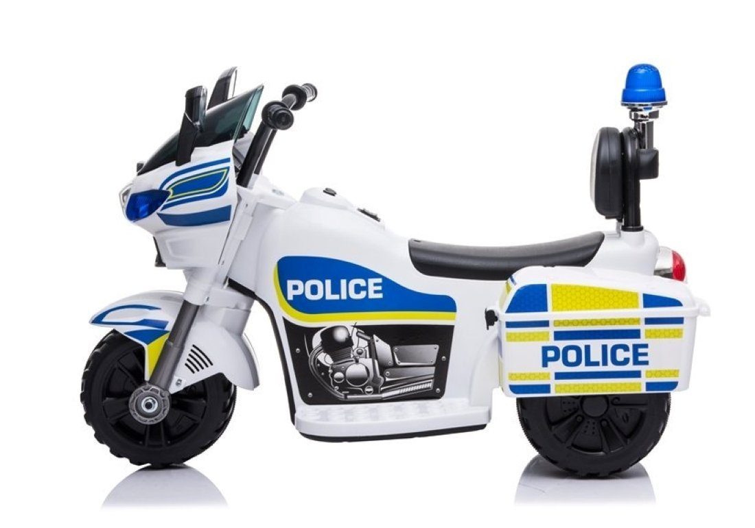 BoGi Electric Kids' Motorcycle, Police Style, TR1912, 6V, Sound & Light, White, Stylish Fun for Kids - Police Motorcycle