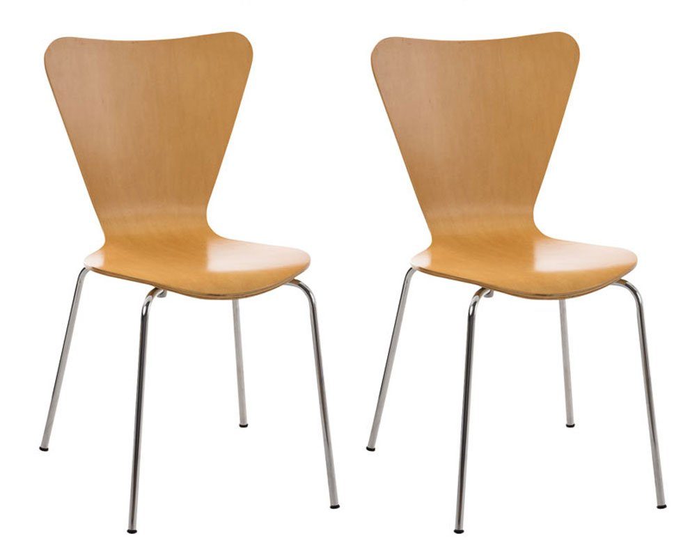 TPFLiving Besucherstuhl Calisso mit ergonomisch geformter Sitzfläche - Konferenzstuhl (Besprechungsstuhl - Warteraumstuhl - Messestuhl, 2 St), Gestell: Metall chrom - Sitzfläche: Holz Natura