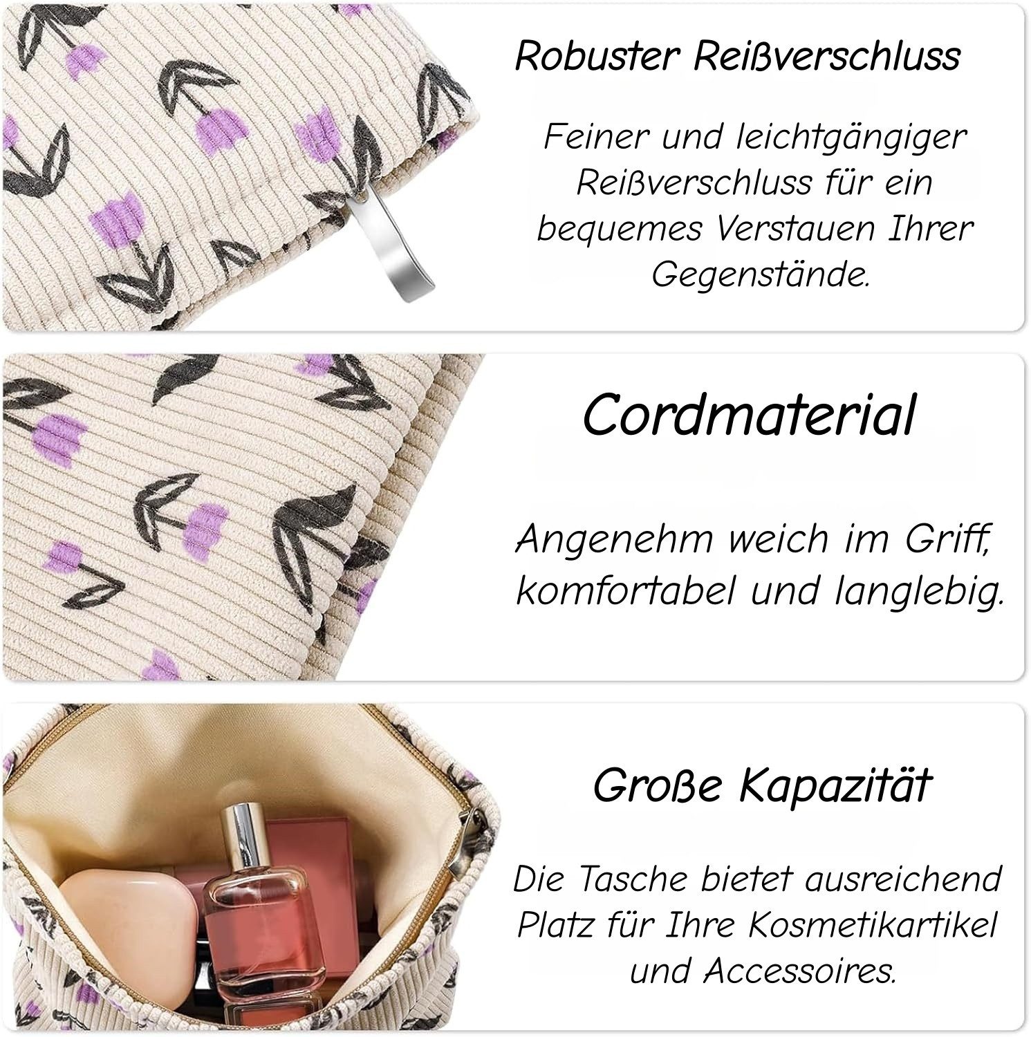 Zaewry Kosmetiktasche Tragbare Make up Tasche Cord, Multifunktionaler Reise Kulturtasche, Groß Kapazität Taschen Organizer Waschtasche Schminktasche