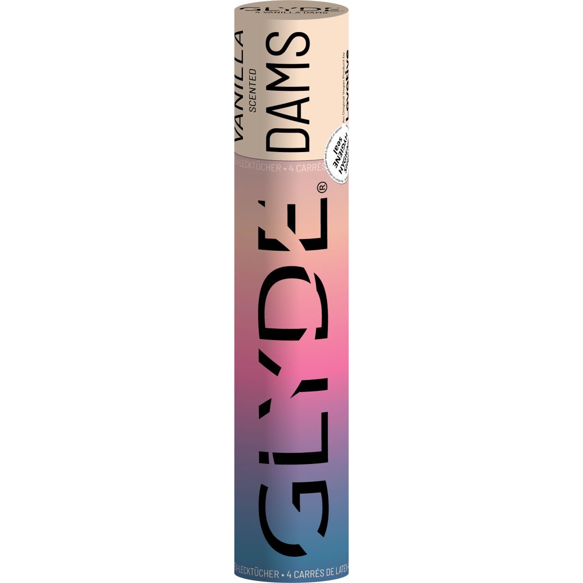 Glyde Kondome Glyde Oral Dental Dams 4 farbige Latex-Schutz- Lecktücher mit Duft Варианты: Creme/Vanilla, 4 St., seidenweiche Latex-Tücher für Oralverkehr, Gelb gefärbt - Lecktücher mit Vanilleduft