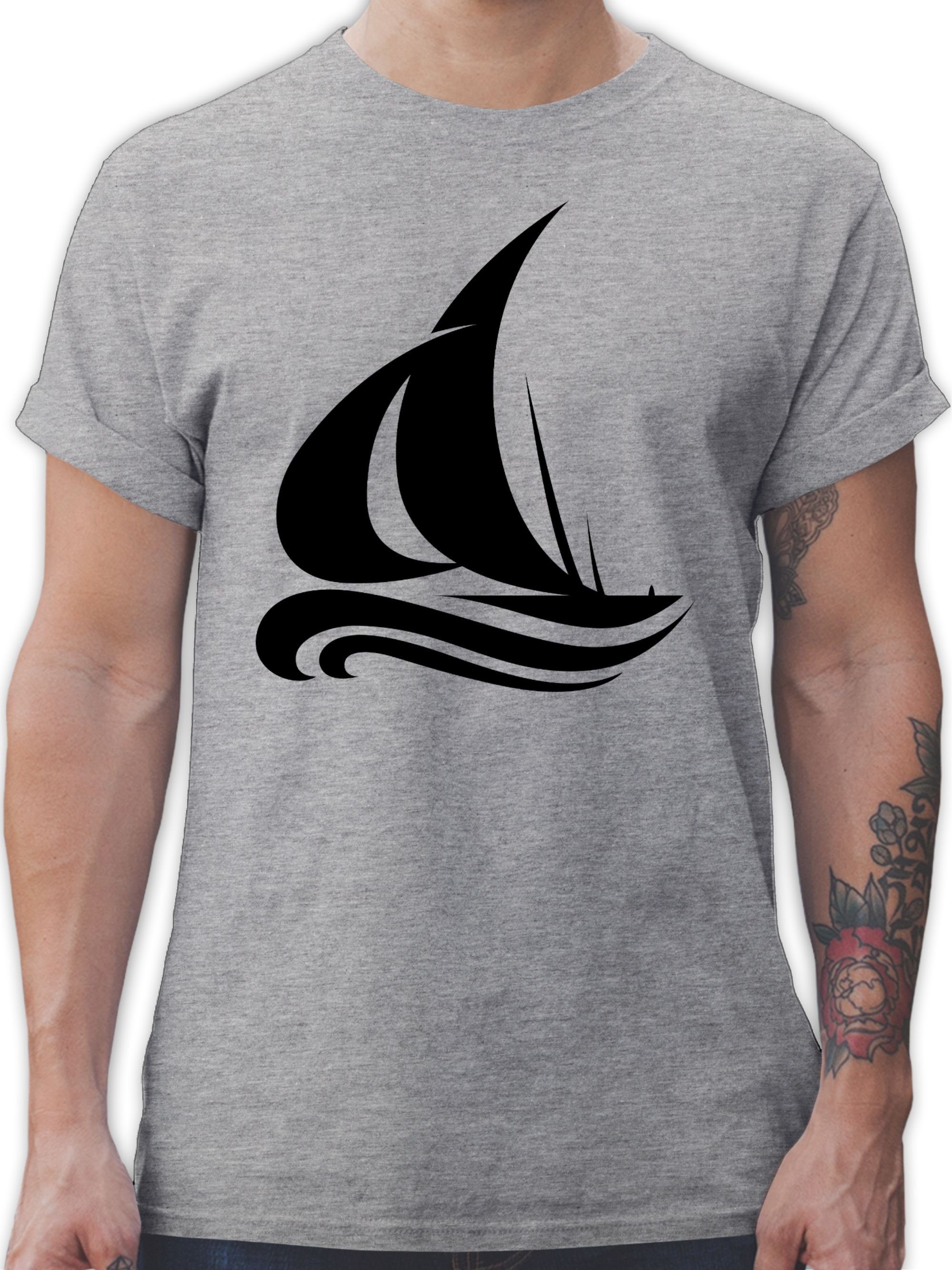 Boot 3 T-Shirt Wellen Deko Shirtracer meliert Schiff Segelboot & Grau