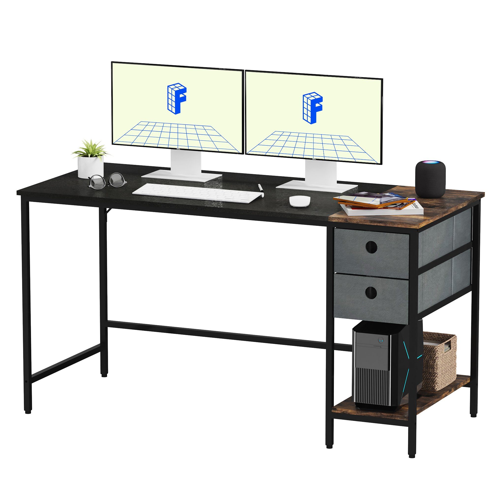 Office F7 Lagerregalen, PRO PC-Tisch), Schreibtisch (Home mit Tier Schubladen 3 Schreibtisch FLEXISPOT