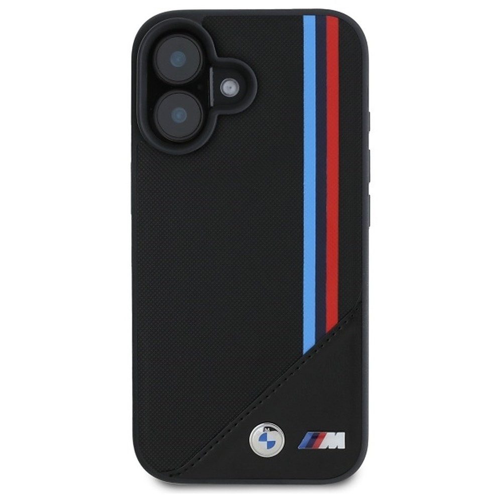 BMW Handyhülle Schutzhülle Magnethülle Rückschale 6,1 Zoll, MagSafe, Tricolor-Streifen, Kameraschutz, Öko-Leder