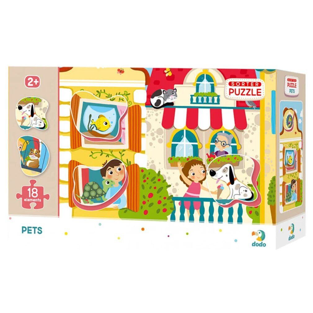 dodo Puzzle DODO Puzzle mit Puzzlespiel Haustiere 18 Teile, Puzzleteile