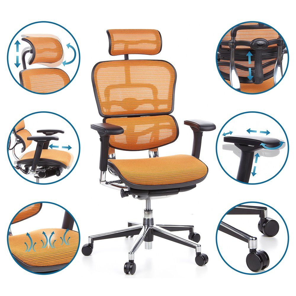 Luxus Bürostuhl ergonomisch OFFICE Drehstuhl hjh Chefsessel Orange (1 Netzstoff ERGOHUMAN St),