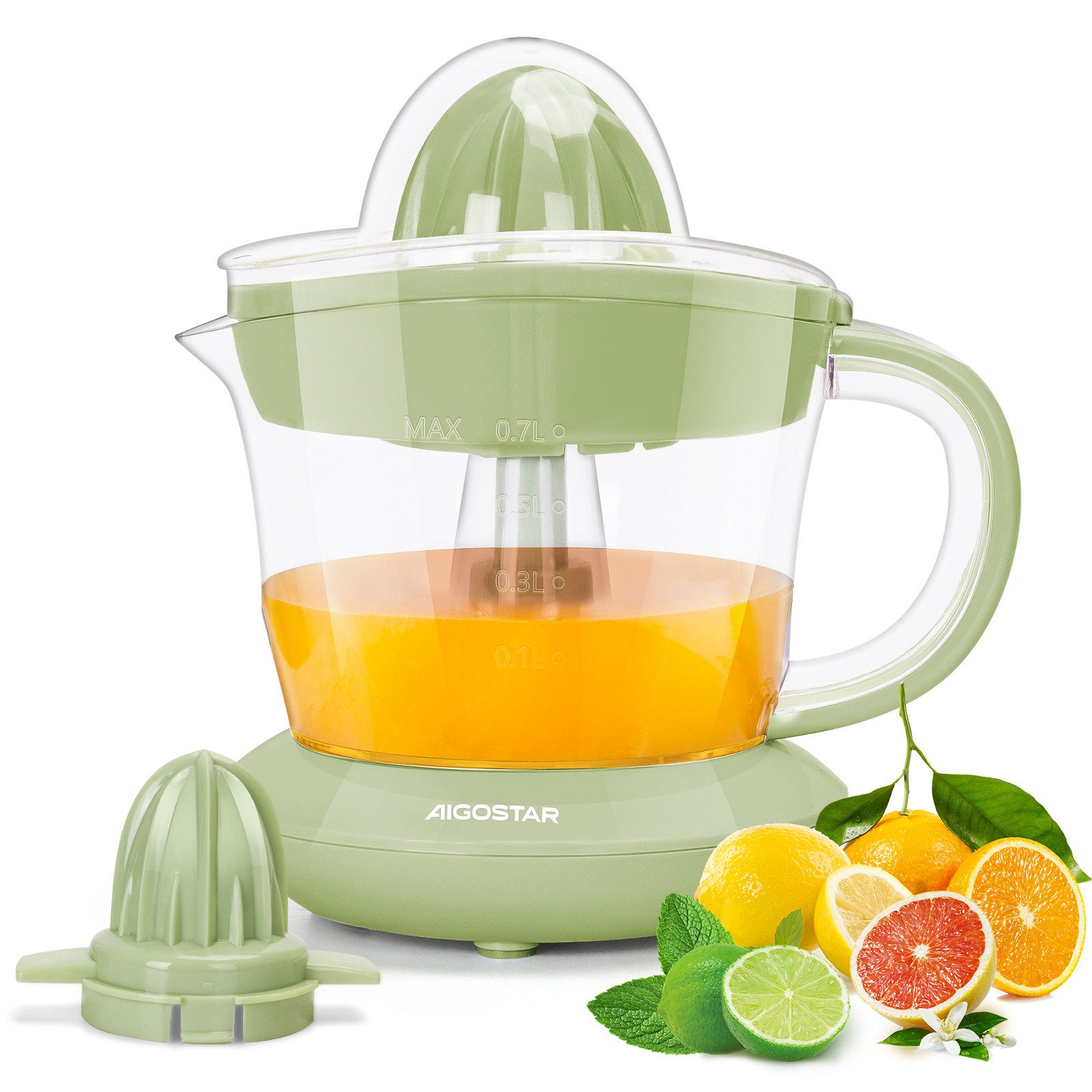 Aigostar Entsafter Saftpresse Elektrisch 2 Kegel, Orangenpresse, Zitruspresse, 40,00 W, Hohe Saftausbeute, Tropfsicherer Auslauf, 100% reiner Saft, BPA-frei