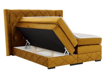 MIRJAN24 Boxspringbett Focus Lux (mit zwei Bettkästen), LED-Beleuchtung, Holzfüße in der Farbe Schwarz, Pocket-Taschenfedern