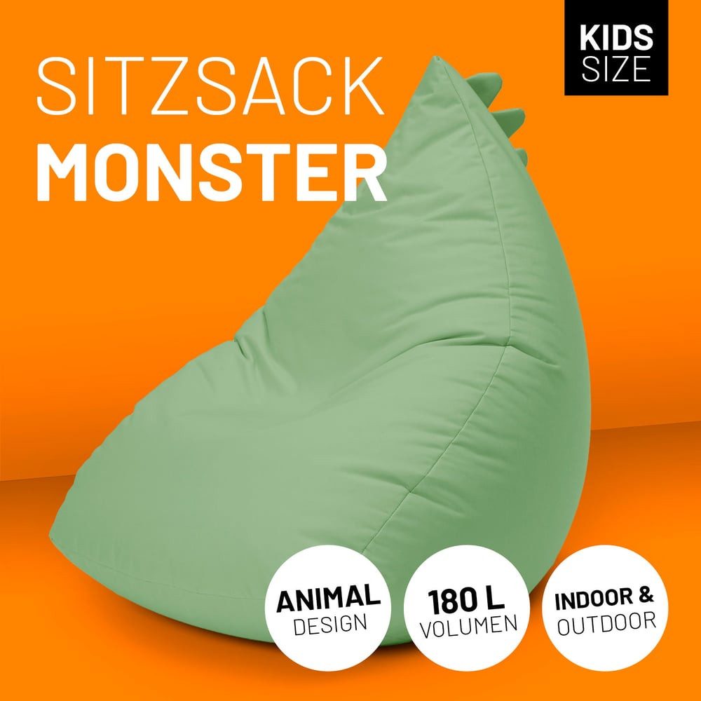 Lumaland Sitzsack Kinder Monster 80x80x70 cm, weiches Sitzpolster, pflegele günstig online kaufen