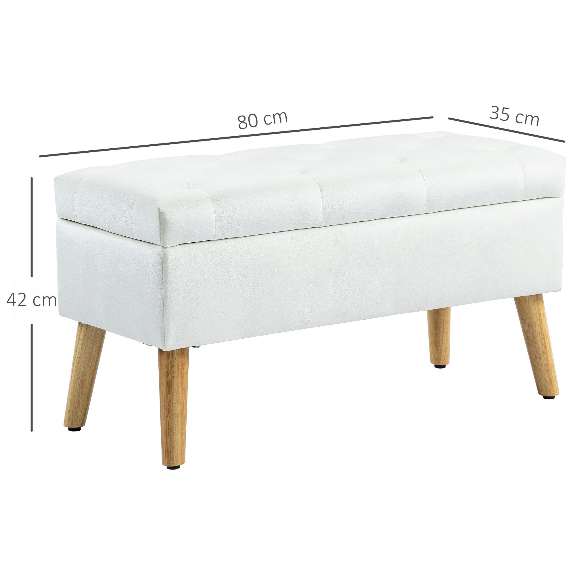 HOMCOM Sitzbank mit Stauraum, Deckel, Samtoptik (Truhenbank, 1-St., Polsterbank), für Flur Schlafzimmer Wohnzimmer, Gummiholz 80 x 35 x 42 cm Weiß