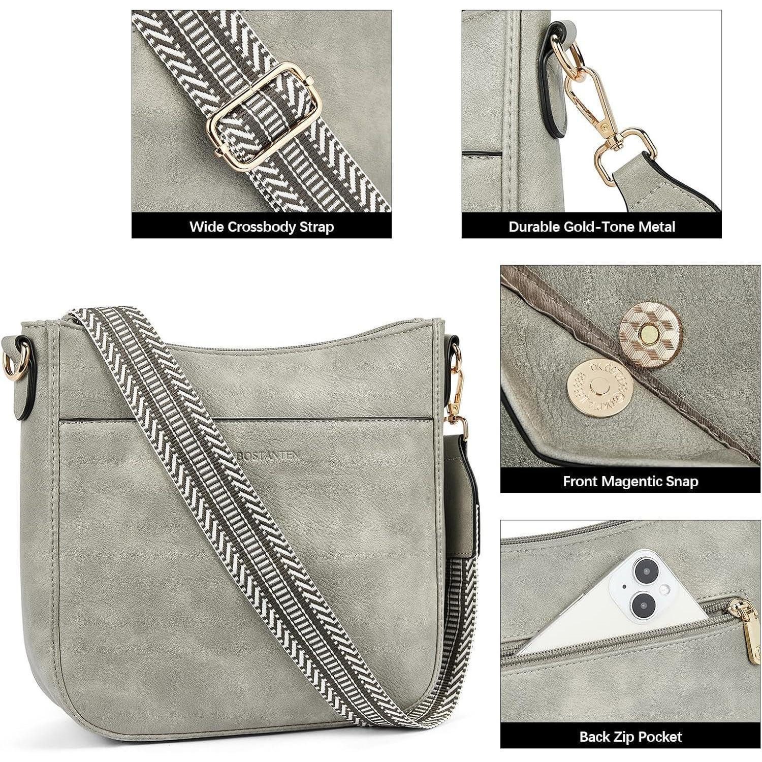 LuxusKollektion Umhängetasche Handtasche Damen Crossbody Leder Schultertasche Riemen 2 grau