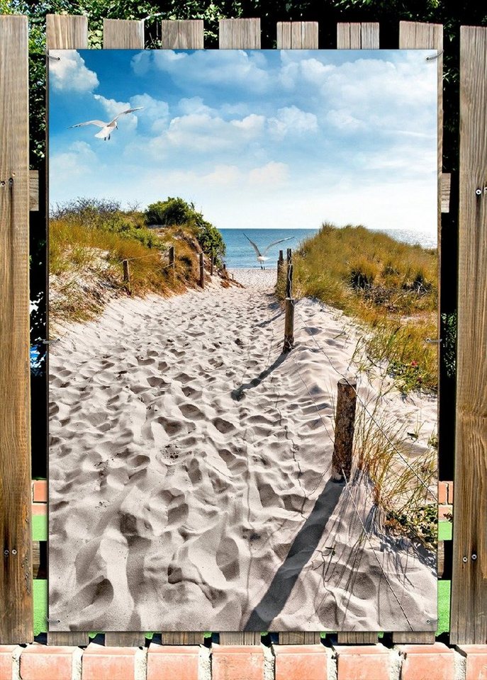 Thumbnail - Wallario Sichtschutzzaunmatten Möwen auf dem Weg zum Strand