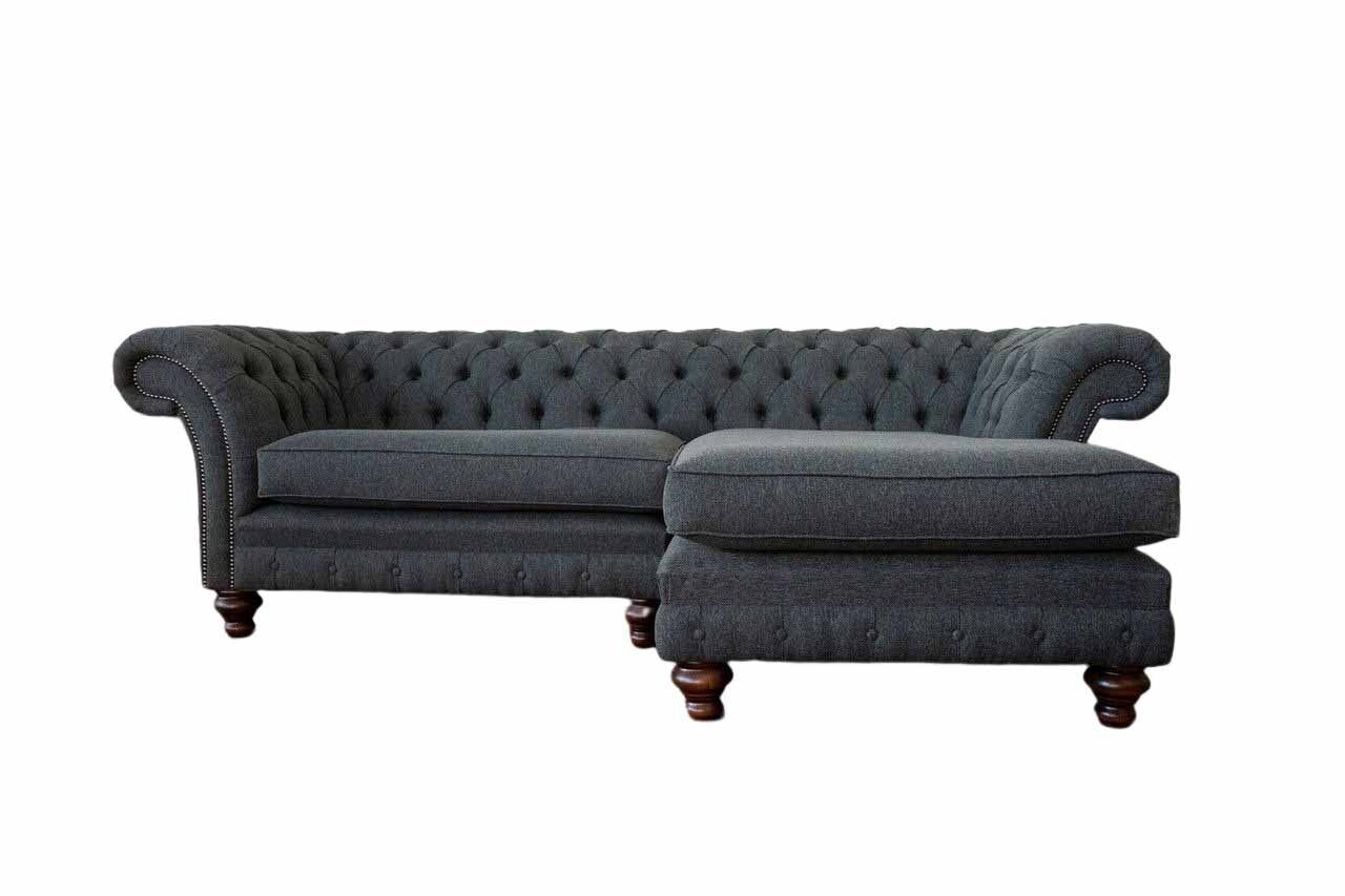 Graues Sitz Made Europe Design Stoff Chesterfield in Ecksofa L-Form Couch Ecksofa JVmoebel Textil,