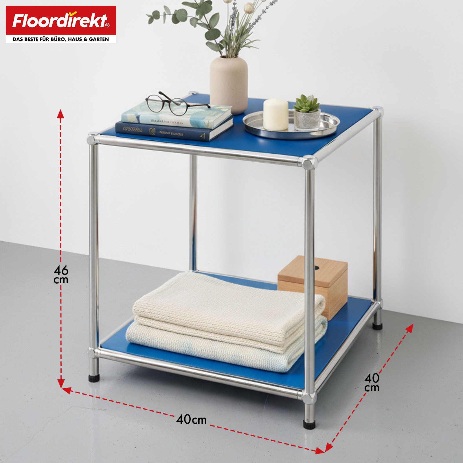 Floordirekt Standregal Concept Epure MK-012 Metallregal, B40 × T40 × H46 cm, diverse Farben, modular, Beistelltisch mit offenen Ablagen, verchromtes Metallgestell, zeitlos