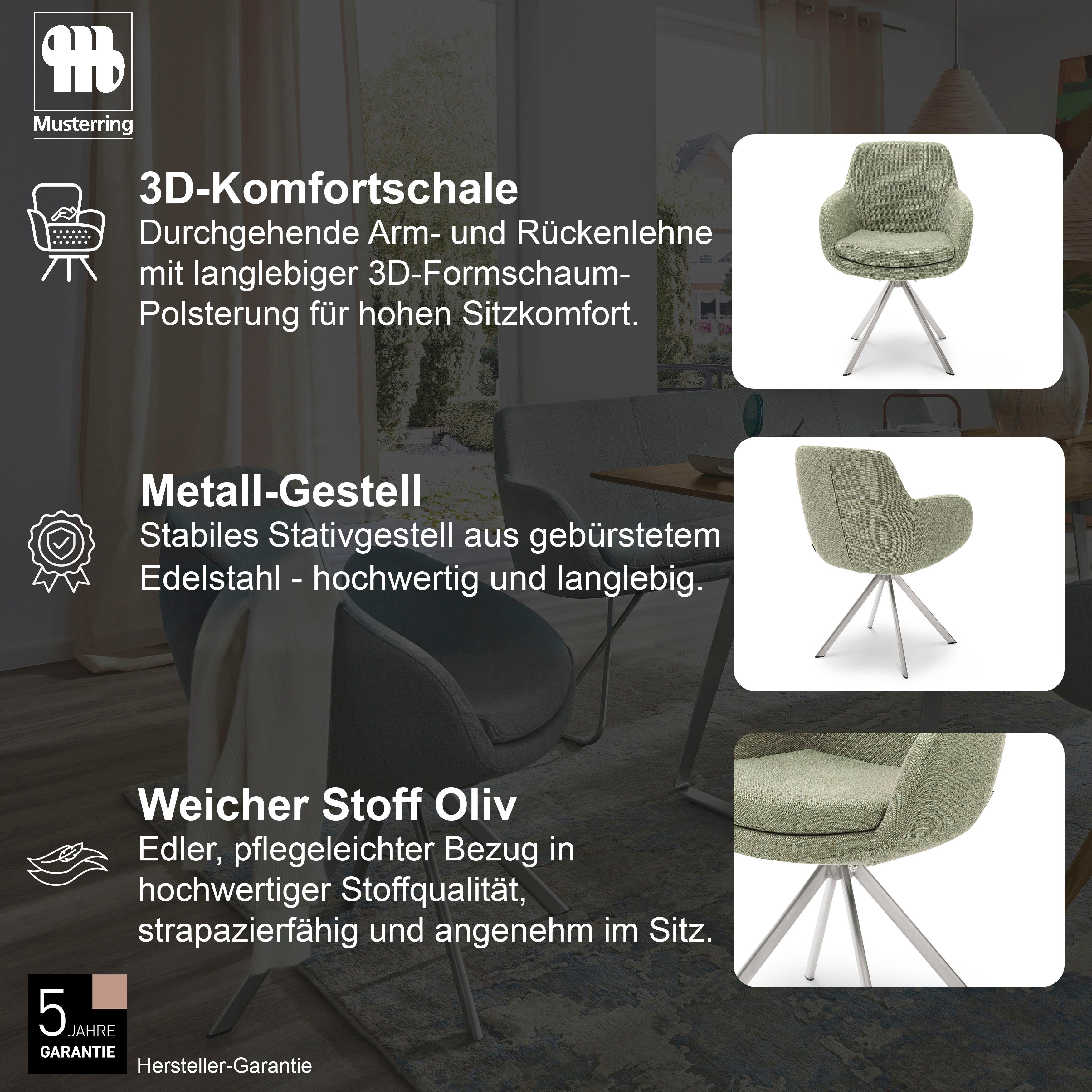 Musterring Esszimmerstuhl Tavia (Set, 2 St), Stativgestell Edelstahl, wahlweise mit Drehfunktion, diverse Farben