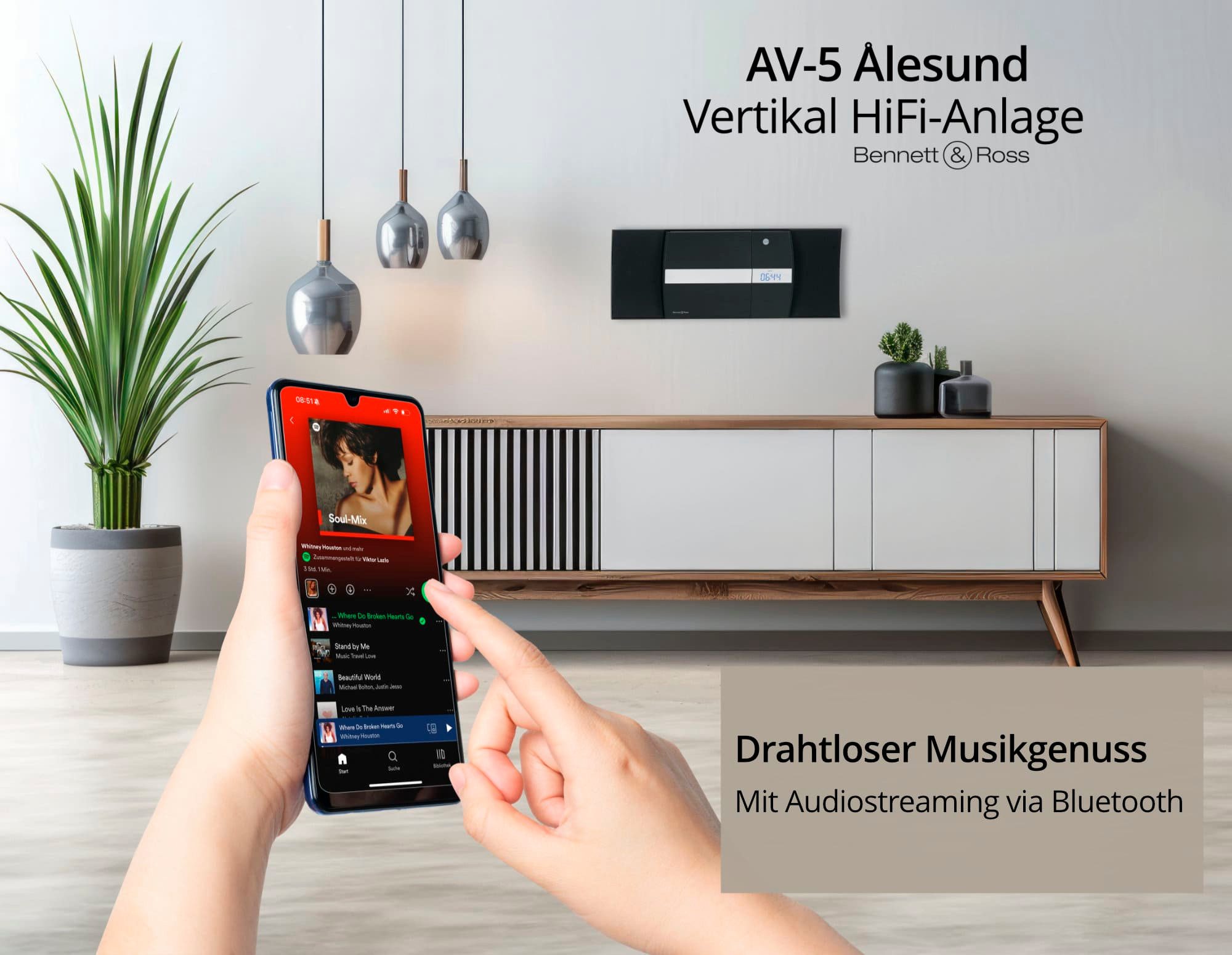 Bennett & Ross Ålesund Vertikal Stereoanlage (UKW/MW-Radio, 10 W, Microanlage mit CD/MP3-Player, USB, Bluetooth- und NFC Schnittstelle)