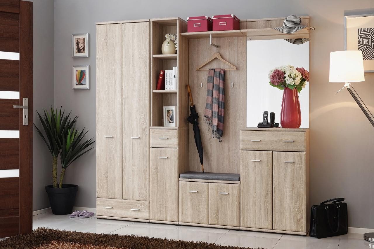 JVmoebel Garderoben-Set Elegante Flurgarderobe aus Holz mit praktischen Regalen und Schubladen, Made in Europa