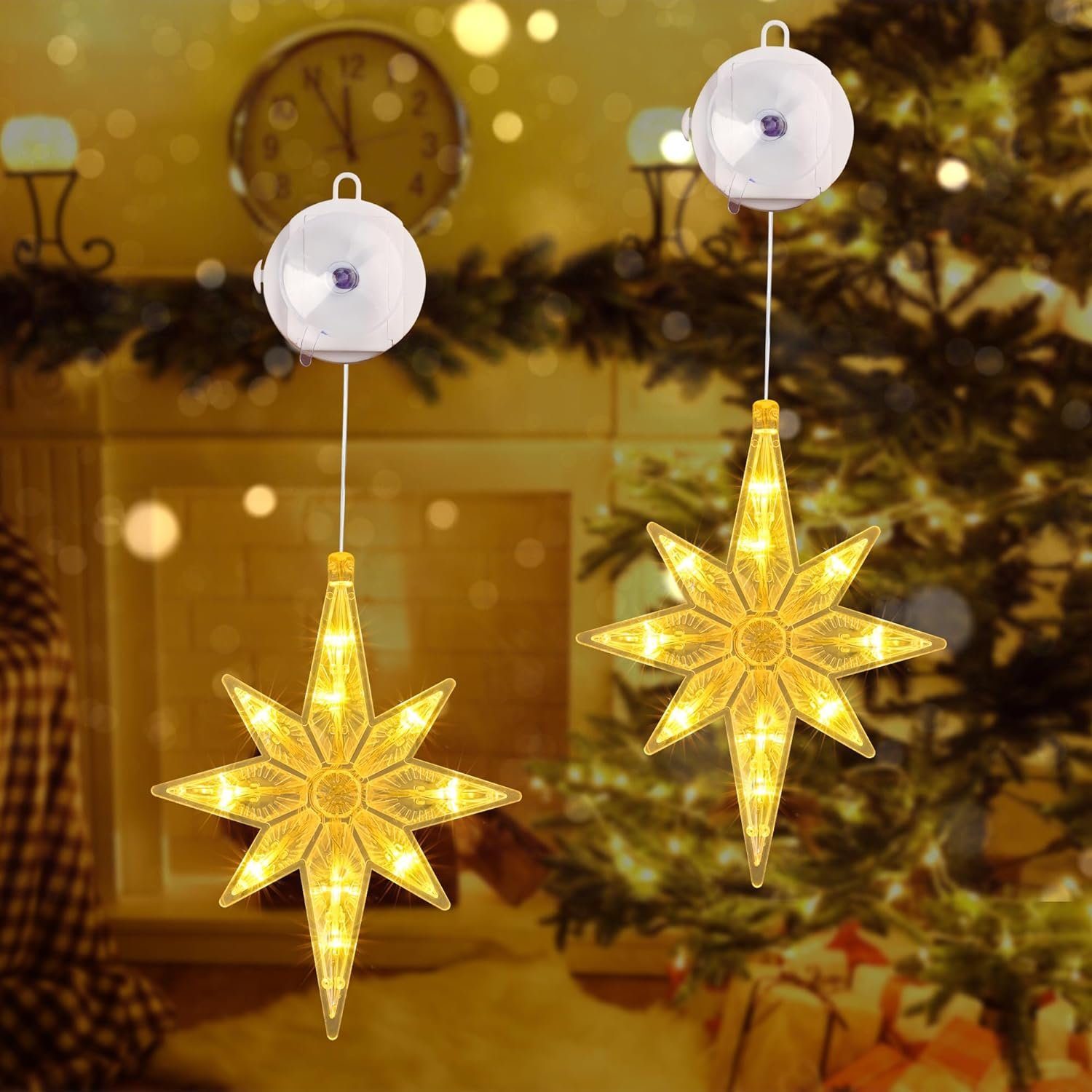 WaKuKa Beleuchtetes Fensterbild LED Fenster Märchenlicht mit Saugnäpfen,  Weihnachtsdekoration
