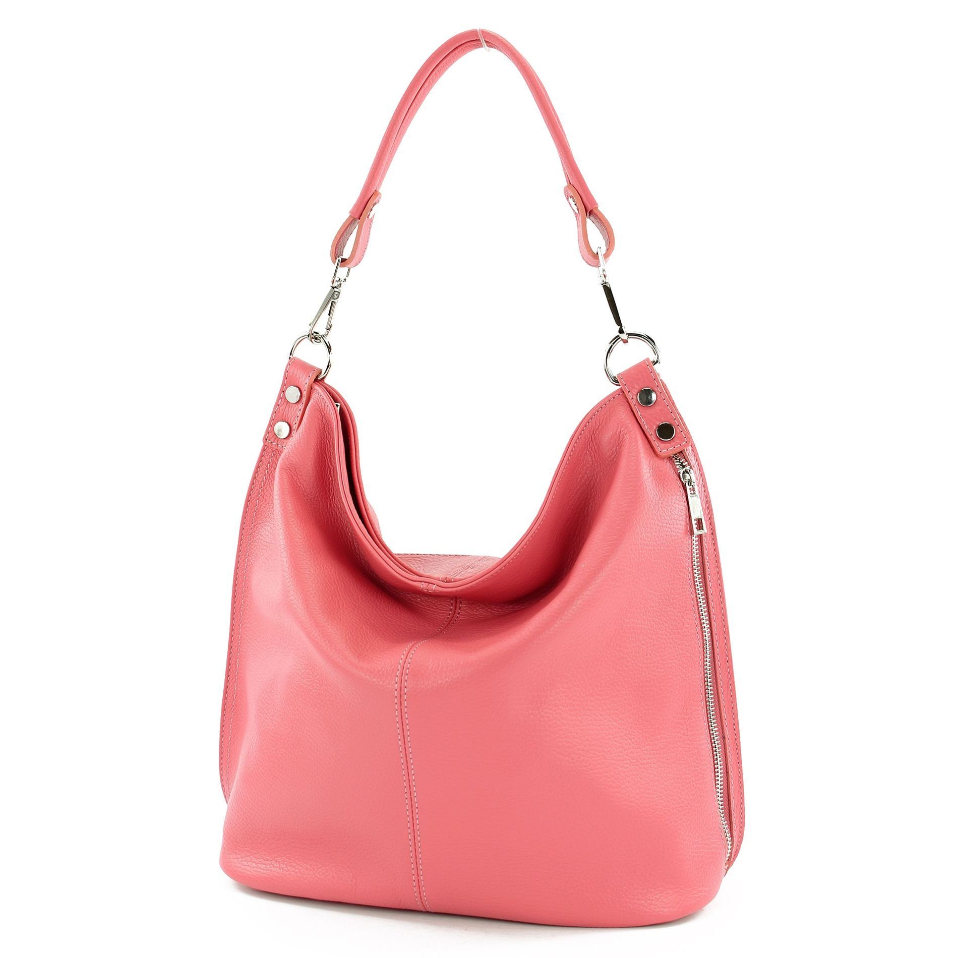 modamoda de Schultertasche T177, Echtleder Handmade in Italy Bubble Gum