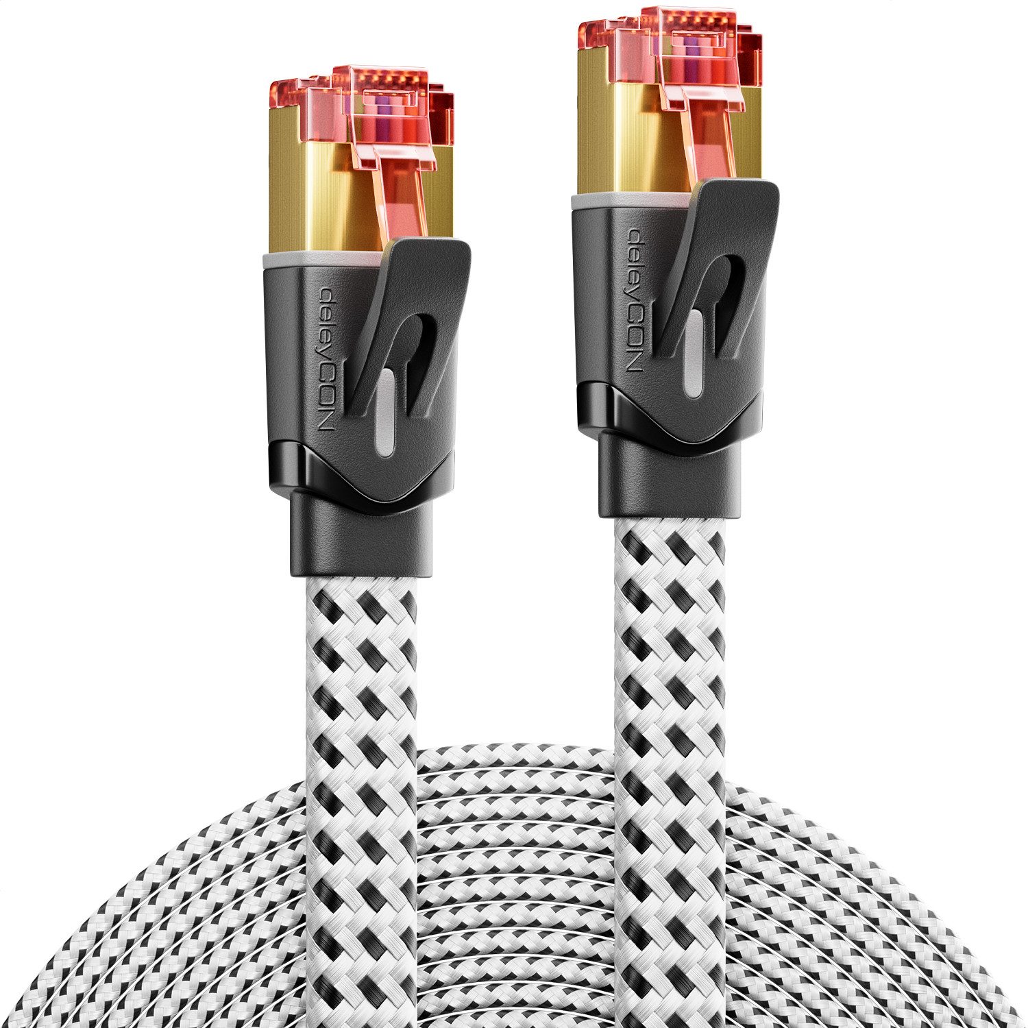 deleyCON 1,5m CAT7 Patchkabel Flachkabel RJ45 Nylon Netzwerkkabel Flach LAN LAN-Kabel