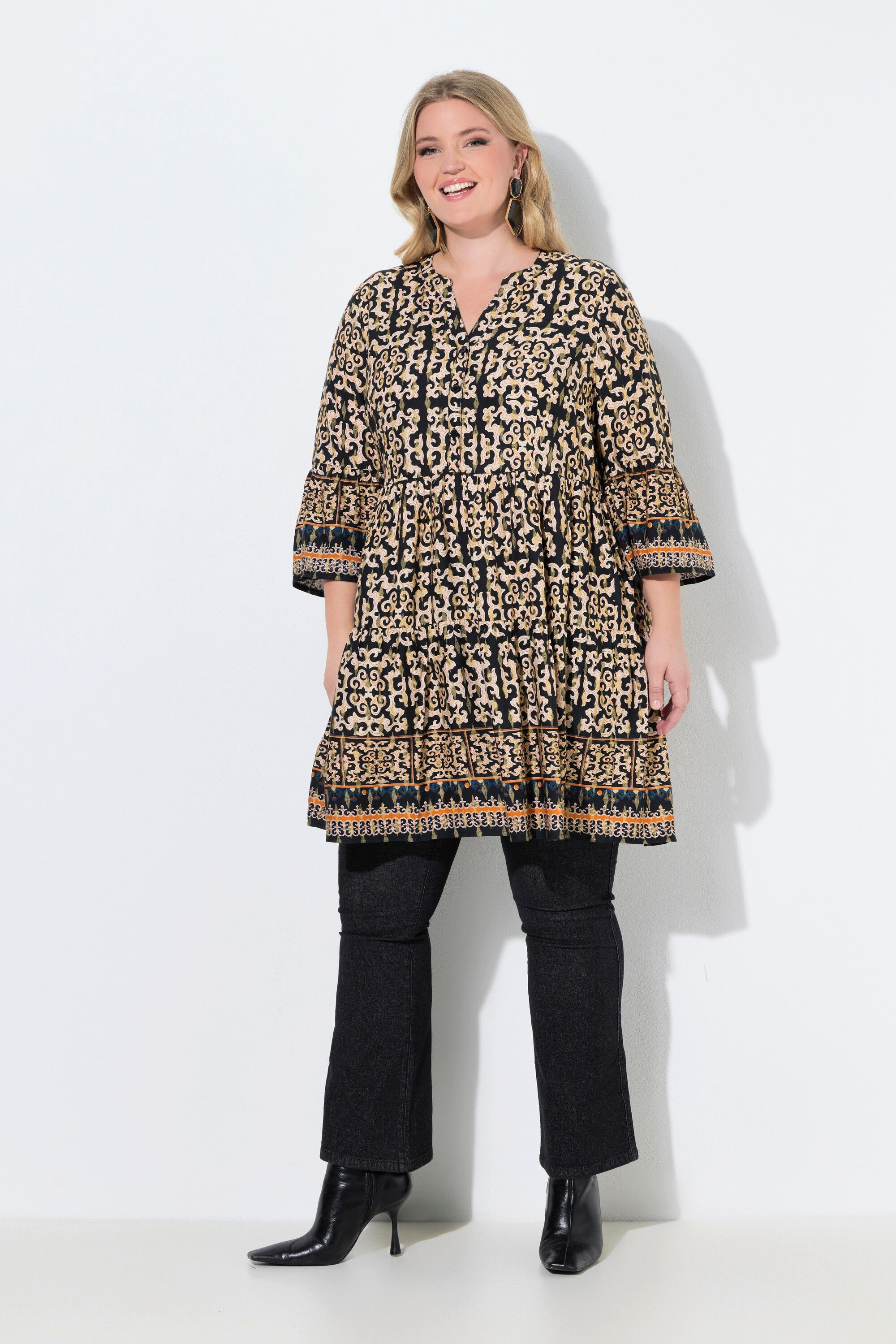 MIAMODA Tunika Longtunika A-Linie Allovermuster Volantärmel