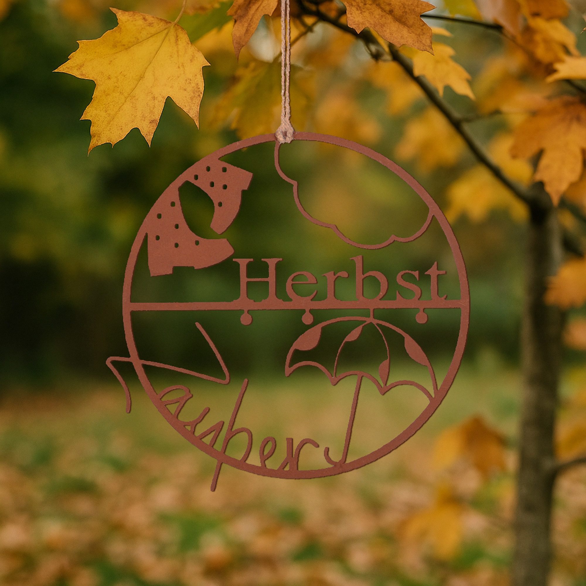 UNUS HOME Wanddekoobjekt Dekohänger Herbst Zauber runder Dekoring (ca. 25 cm, rost), Metall-Aufhänger Herbstzauber, Fensterbild, Deko zum Aufhängen – Bild 4 von 5