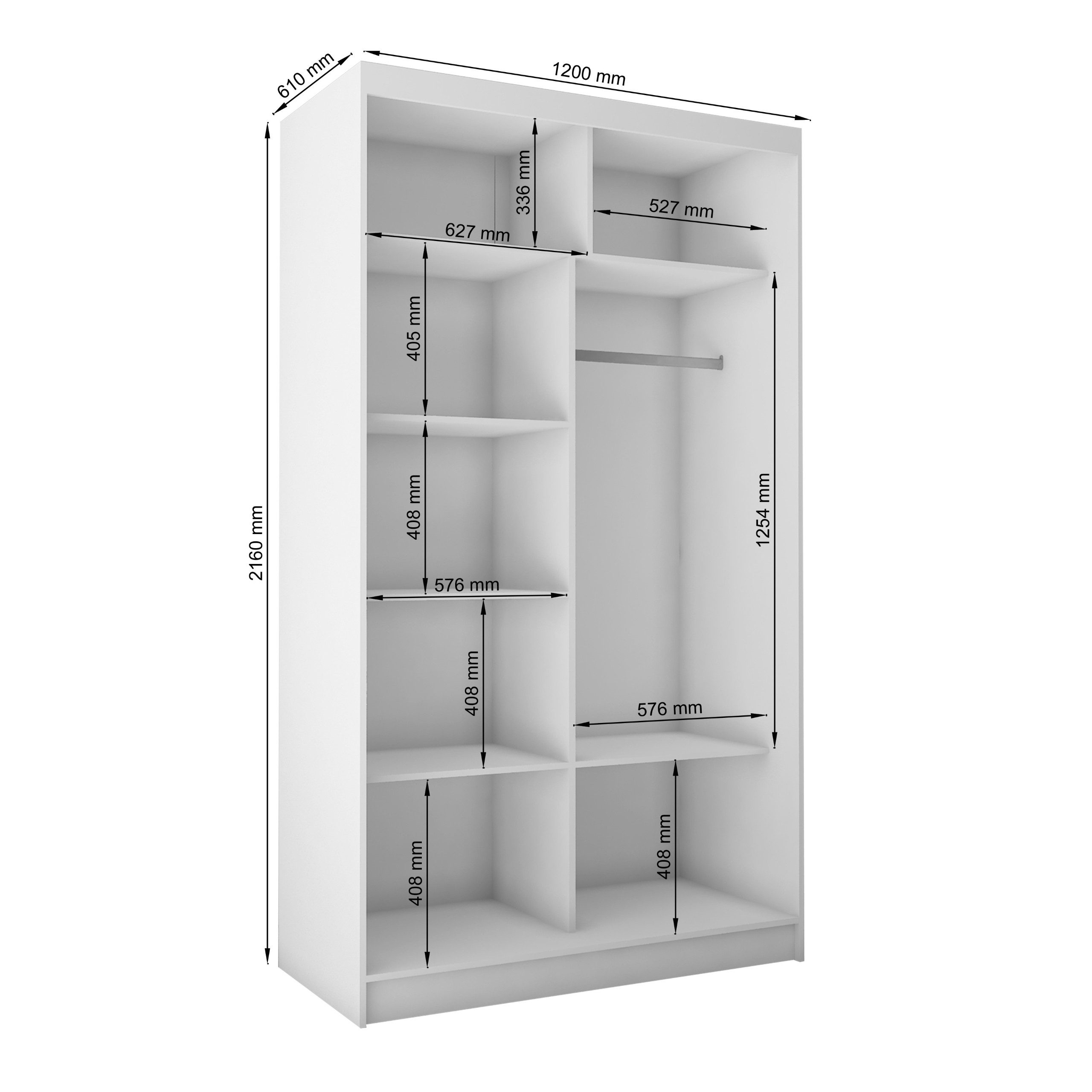 Masseno Schwebetürenschrank MIRELLA 120 cm Kleiderschrank mit Spiegel 2 Türen Wenge