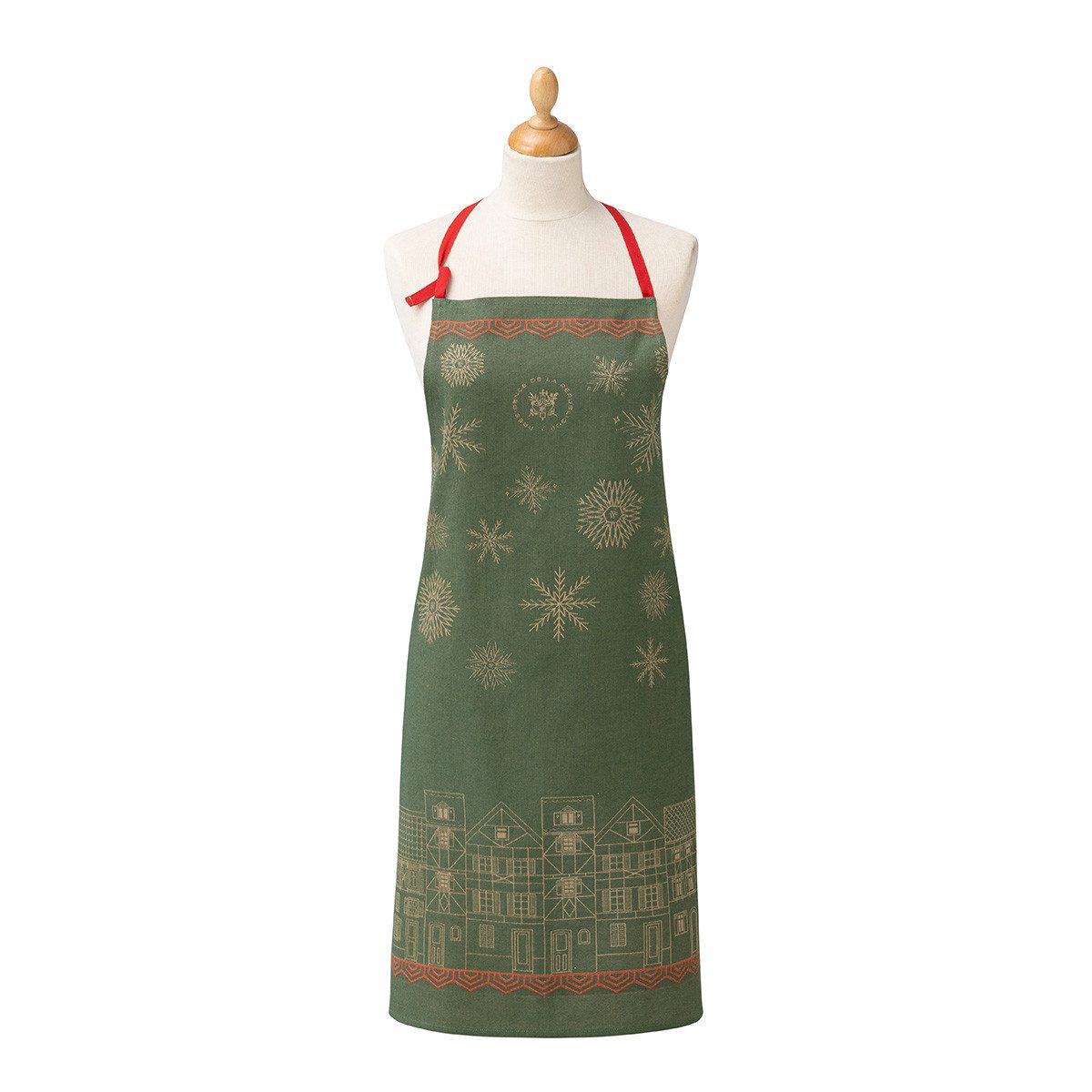 Le Jacquard Francais Kochschürze Schürze Village de Noël Vert 90x90 cm