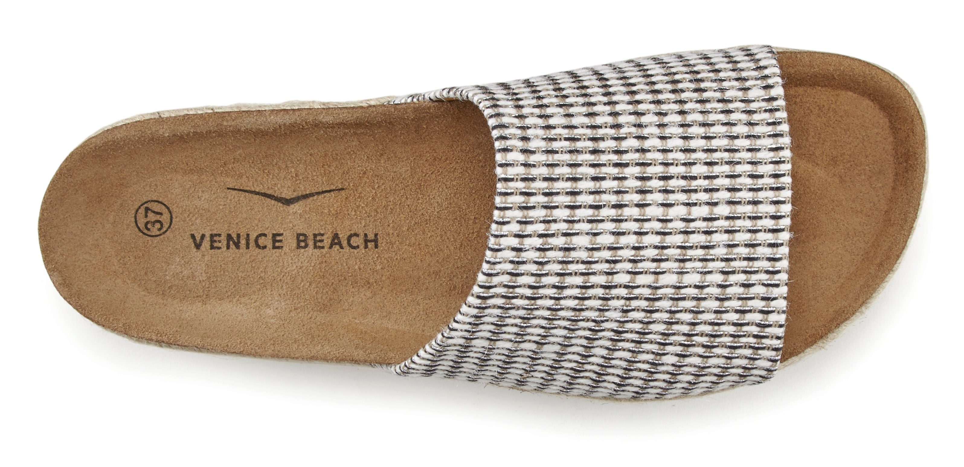 Pantolette Venice dezenter und Korkfußbett offener Schuh Sandale, mit Beach Bast-Optik Mule,