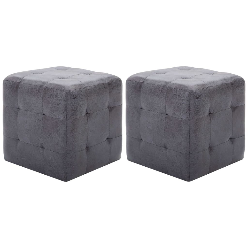 furnicato Pouf Sitzpuff 2er Set 30x30x30 cm Grau, Schmutzabweisender Fußhocker mit Massivholzrahmen für dein Wohnzimmer