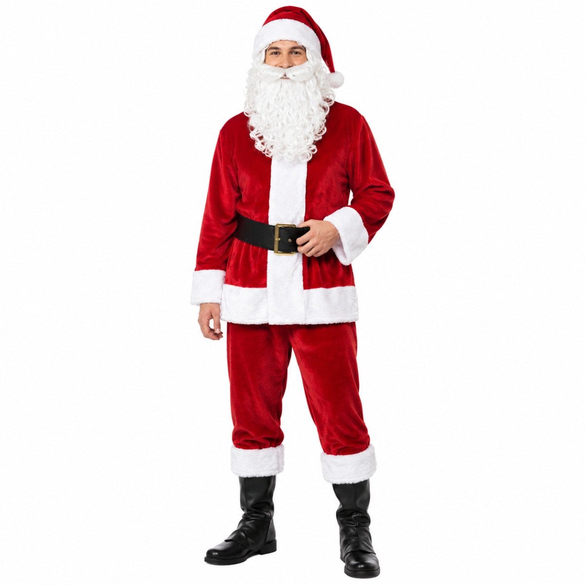Funny Fashion Kostüm Weihnachtsmann Nikolaus aus Samt, 4-tlg. Anzug mi