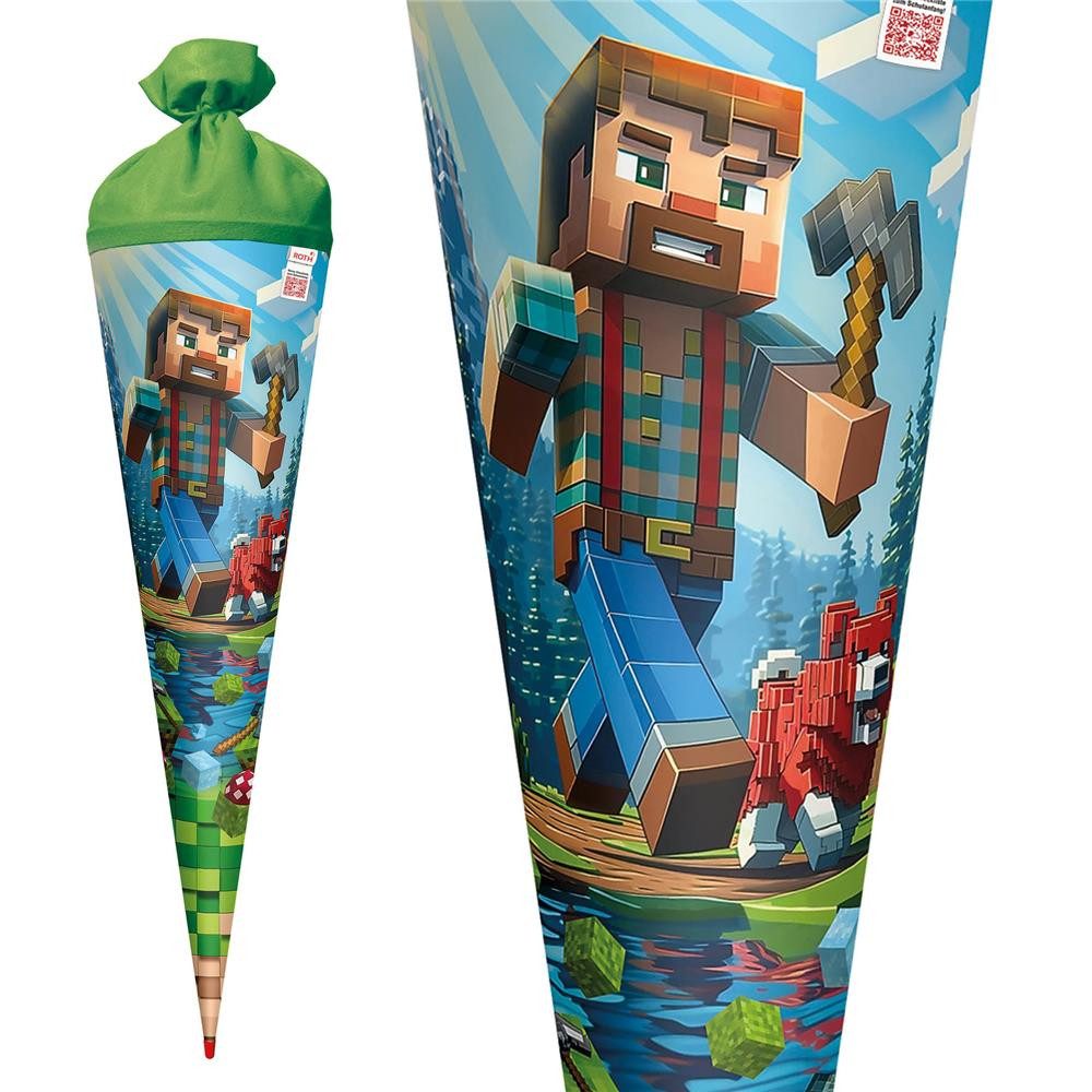 Roth Schultüte Block Game, 70 cm, rund, Filzverschluss, Roth-Spitze