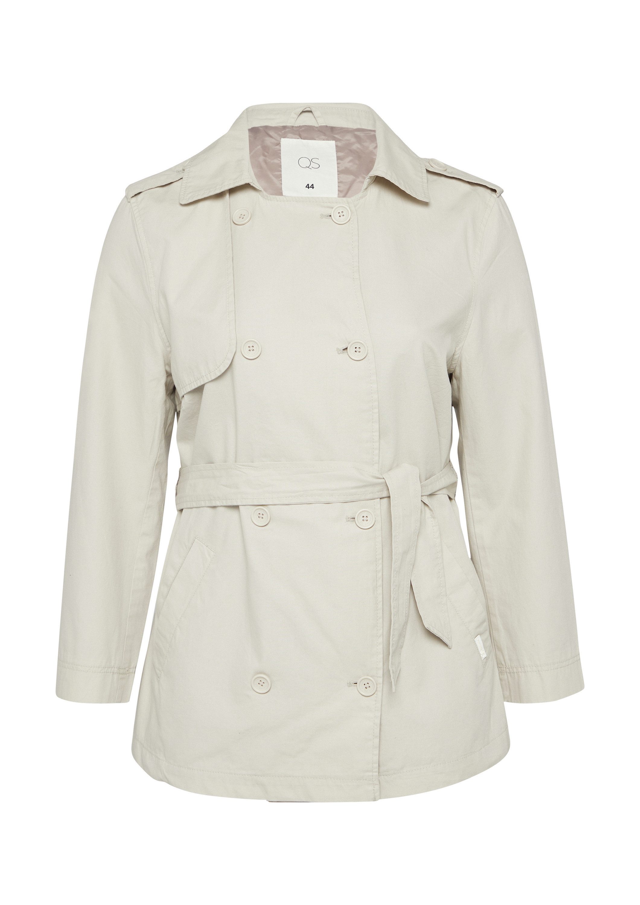 QS Funktionsjacke Outdoor-Jacke Kurzer Trenchcoat aus Baumwolle mit Gürtel günstig online kaufen