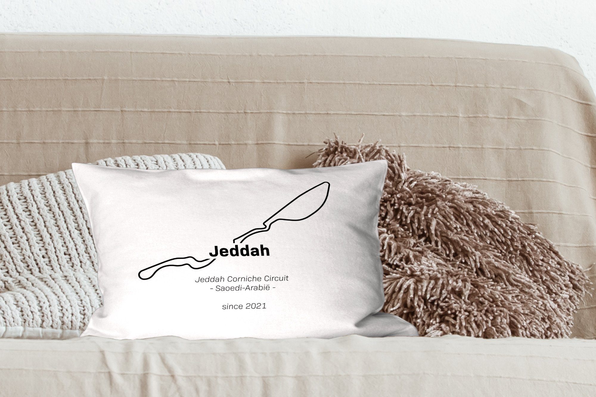 Schlafzimmer Zierkissen, Dekoration, Formel MuchoWow Dekokissen Wohzimmer - - mit Jeddah 1 Rennstrecke, Füllung, Dekokissen
