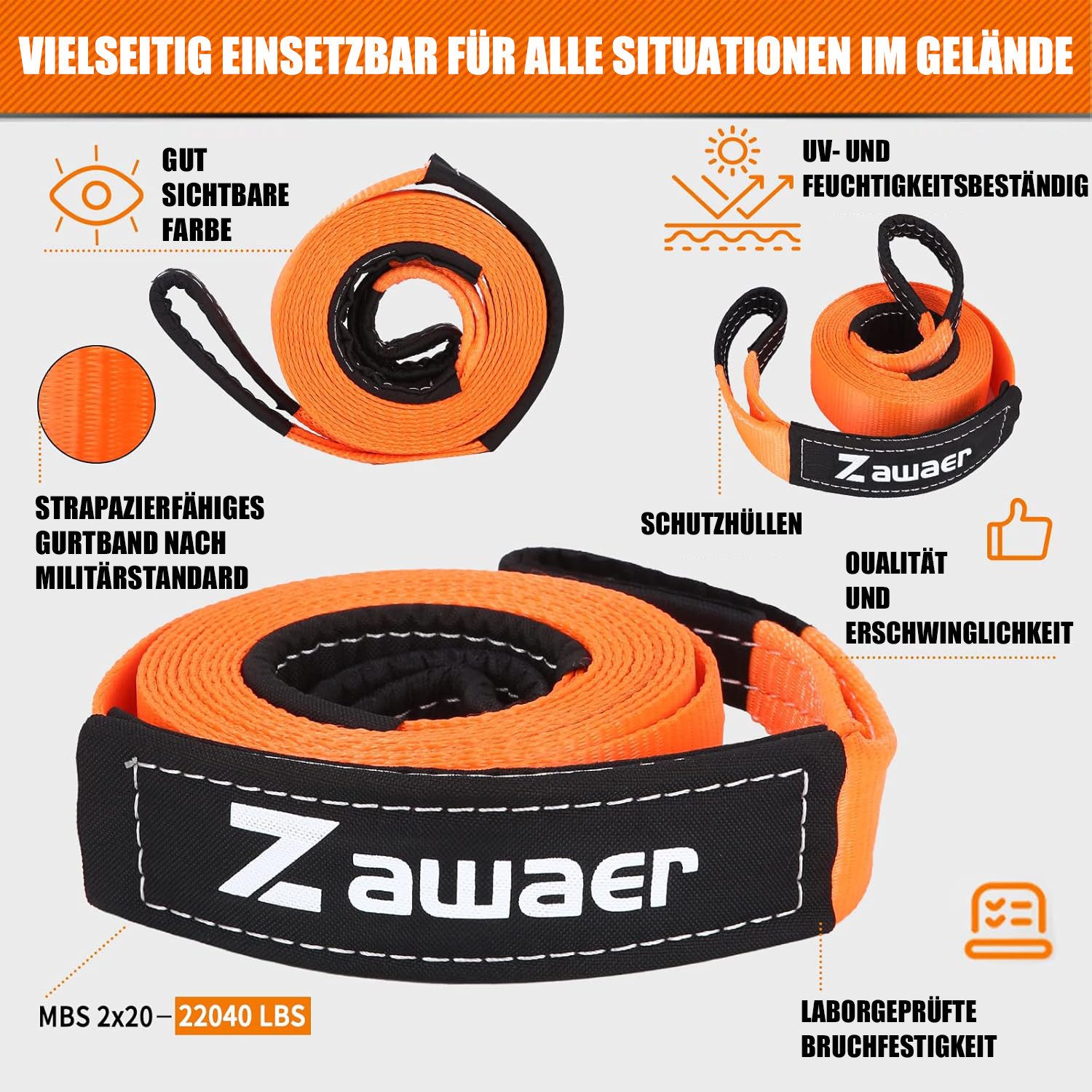 SinLaw Car Tow Rope, 10T Tow Strap, with High-Strength Shackle Tow Rope (1-piece)