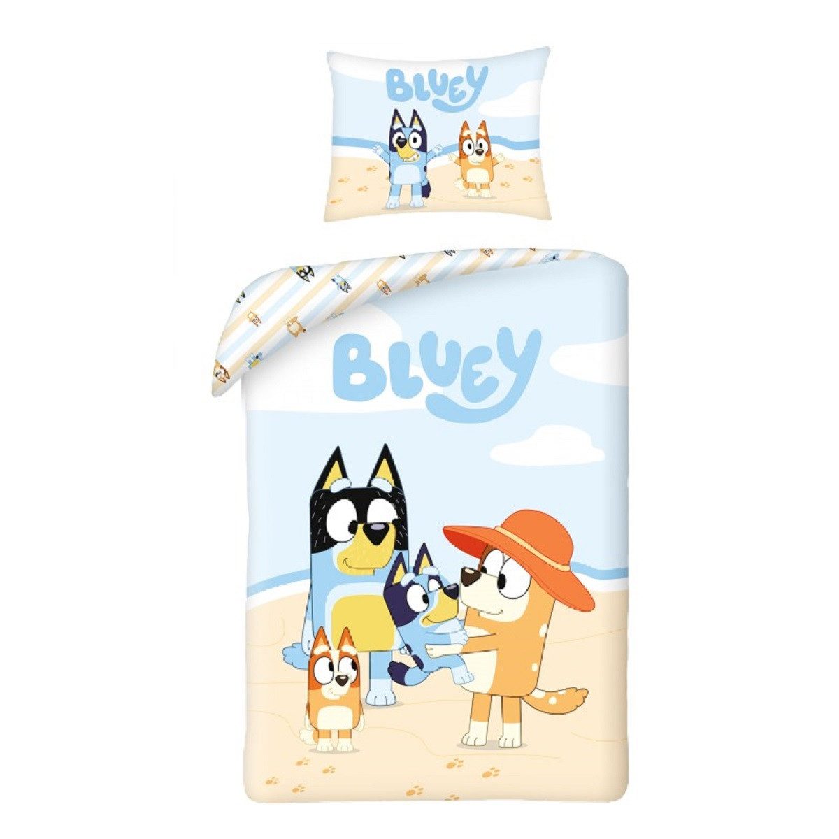 Bluey Bettwäsche Set Baumwolle Bettdeckenbezug 140 × 200 cm mit 70 × 90 cm Kissenbezug, 2 teilig