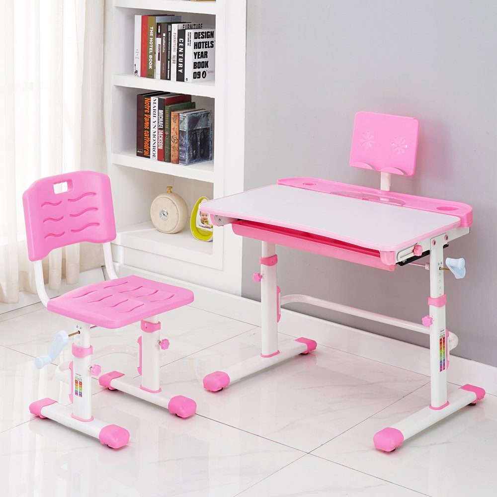style home Kinderschreibtisch (mit Stuhl), Schülerschreibtisch mit Stuhl, höhenverstellbar ergonomisch (Rosa)