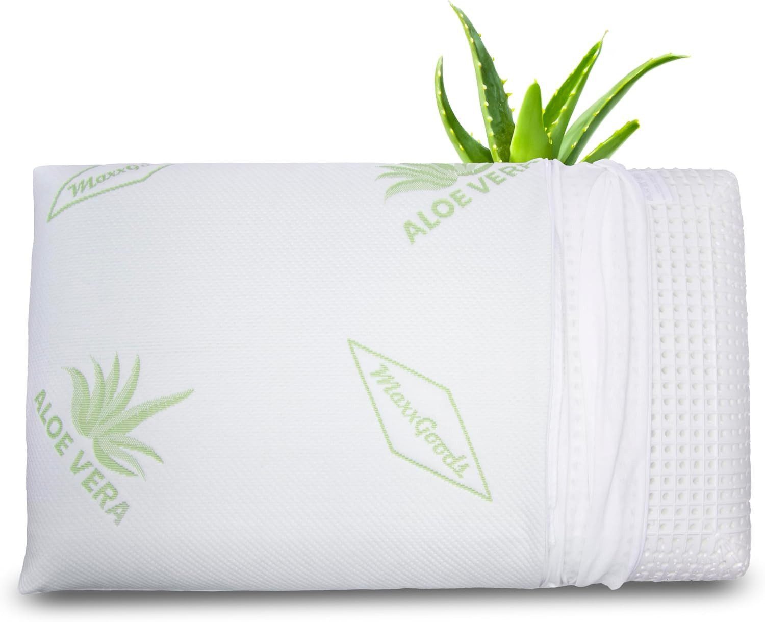 MaxxGoods Gelschaumkopfkissen Orthopödisches Nackenstützkissen 70cm x 42cm mit 1 AloeVera Bezug