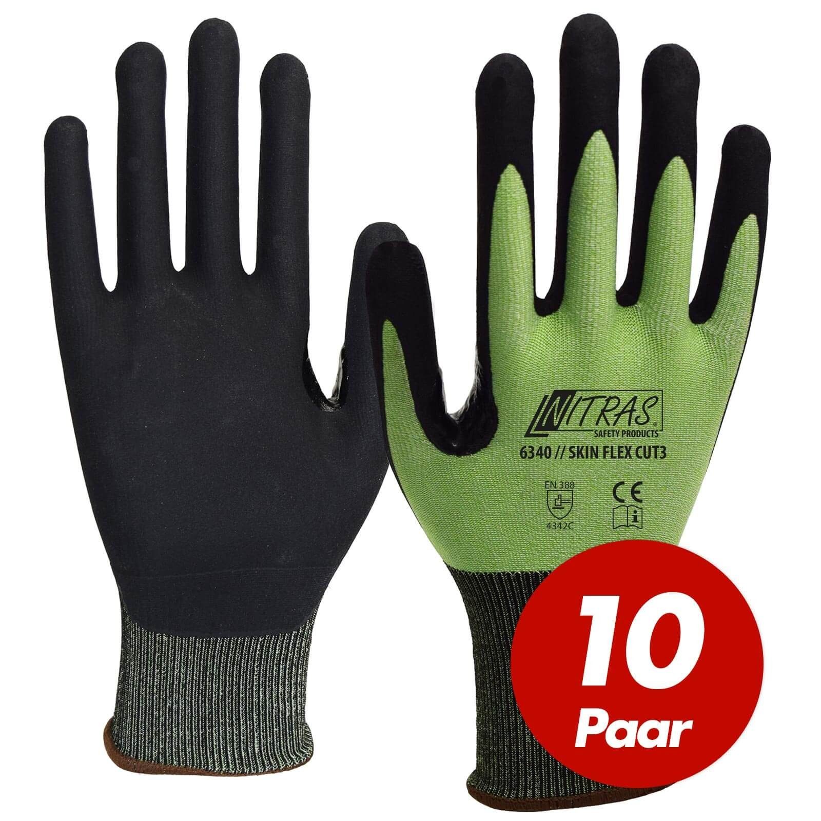 Nitras Schnittschutzhandschuhe Schnittschutzhandschuh Skin Flex 6340 CUT 3 - VPE 10 Paar (Set)