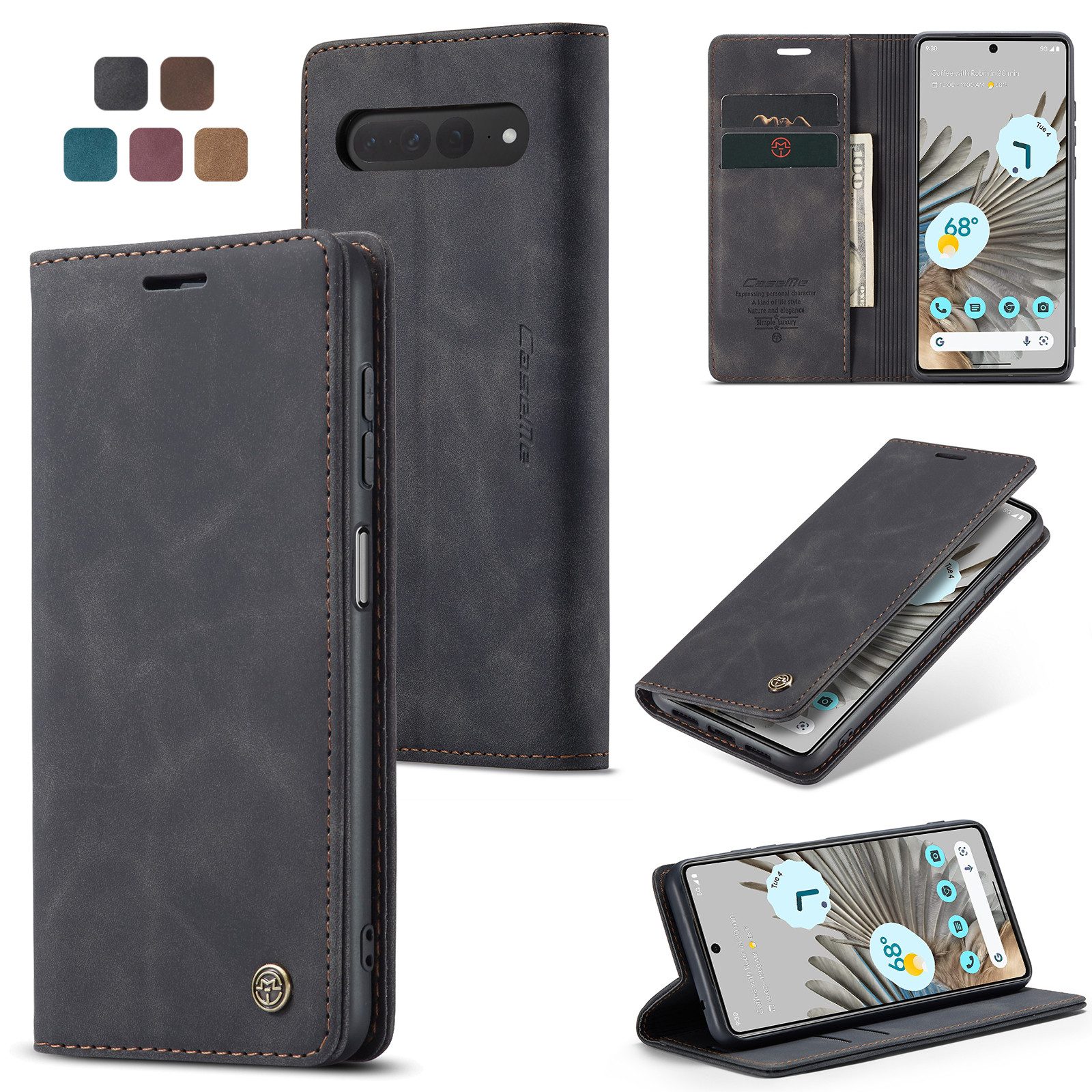 CaseMe Handyhülle Hülle für Google Pixel Klapphülle Google Pixel 7 Pro Schwarz