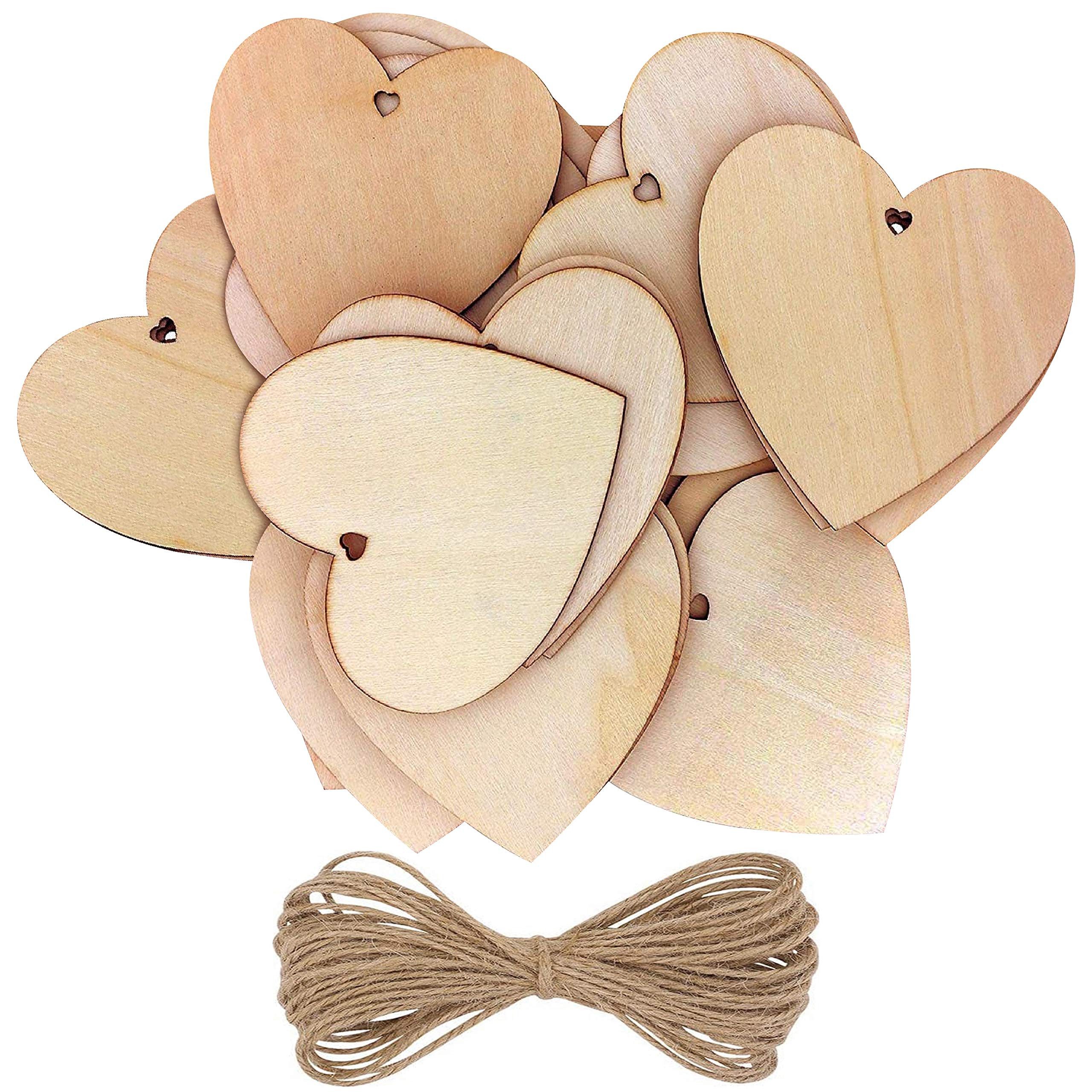 Kurtzy Dekoobjekt 100er Pack Holzherzen mit Jute Schnur - Deko Set (100 St)