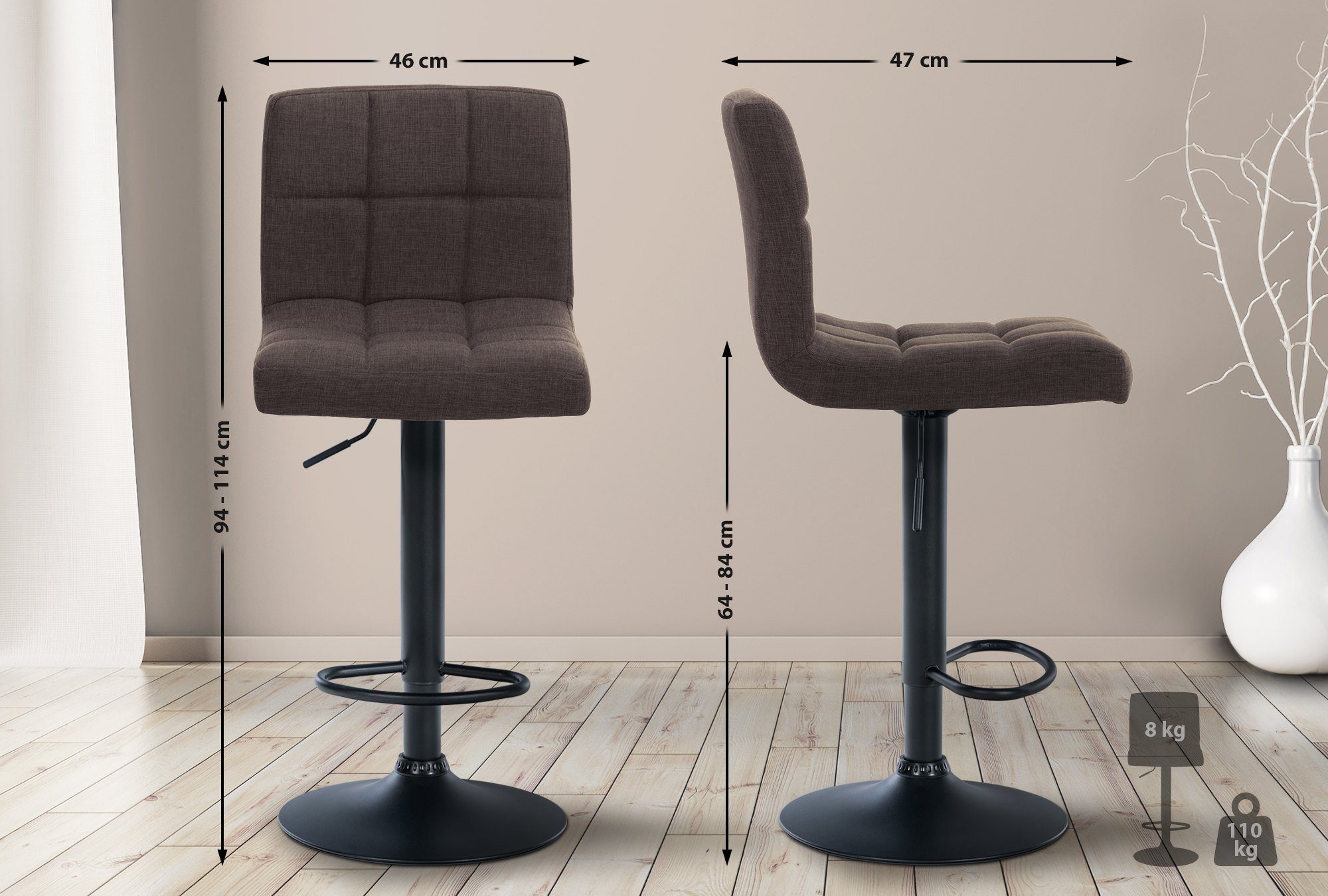 CLP Barhocker Calma Stoff (2er Set, günstig online kaufen