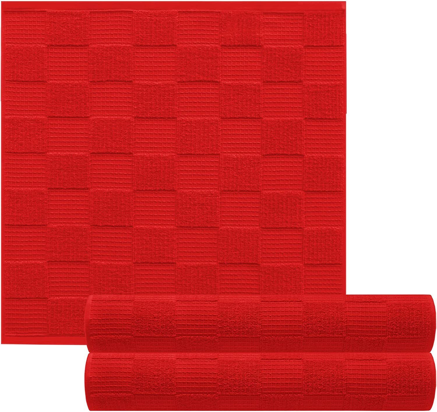 Lashuma Geschirrtuch Lissabon, (Set, 3-tlg), Damen Geschirr Handtücher Frottee - Waffelpikee 50x50 cm rot