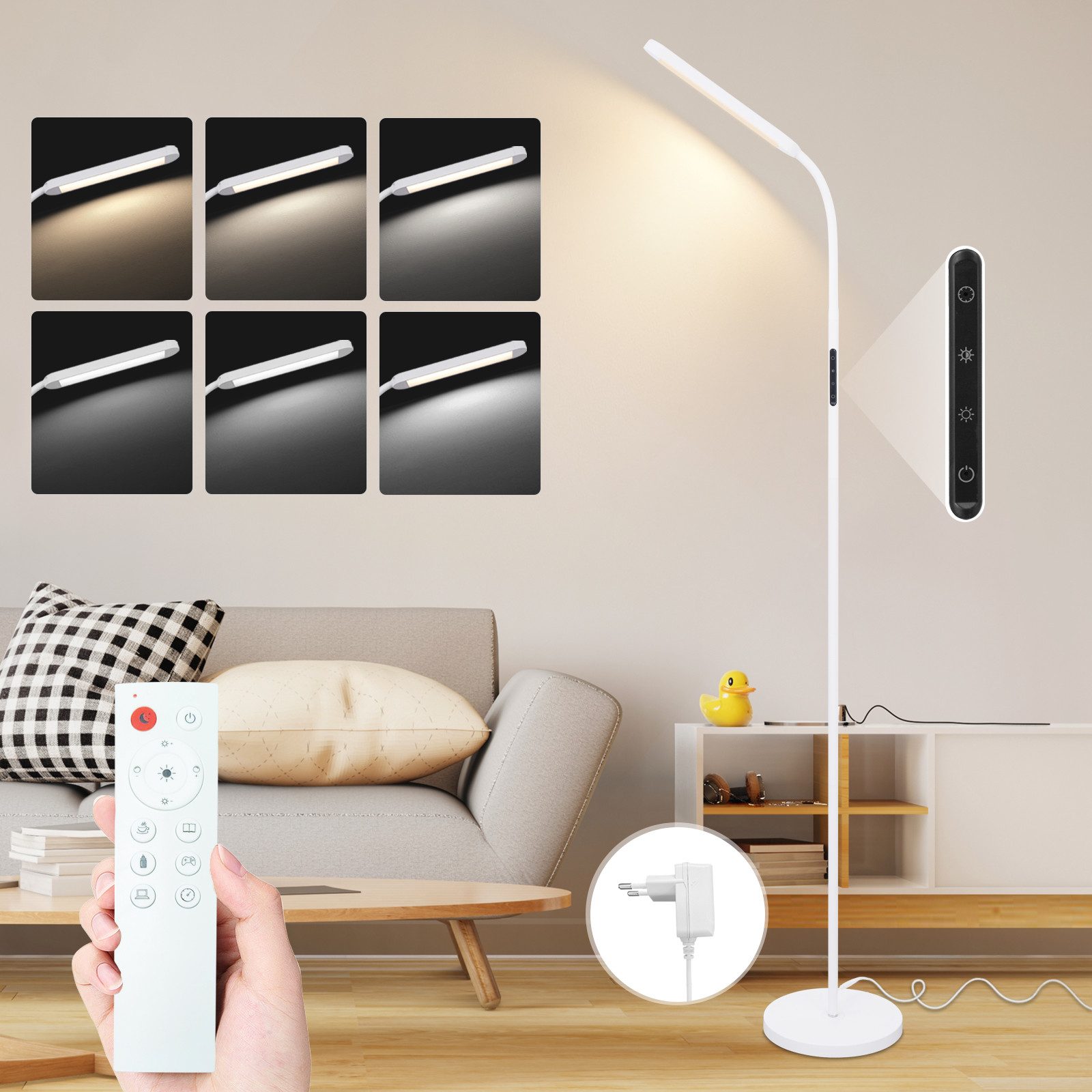 ZMH LED Stehlampe Wohnzimmer Dimmbar Schwarz/Weiß Stehlampe 11W 360° Flexib günstig online kaufen