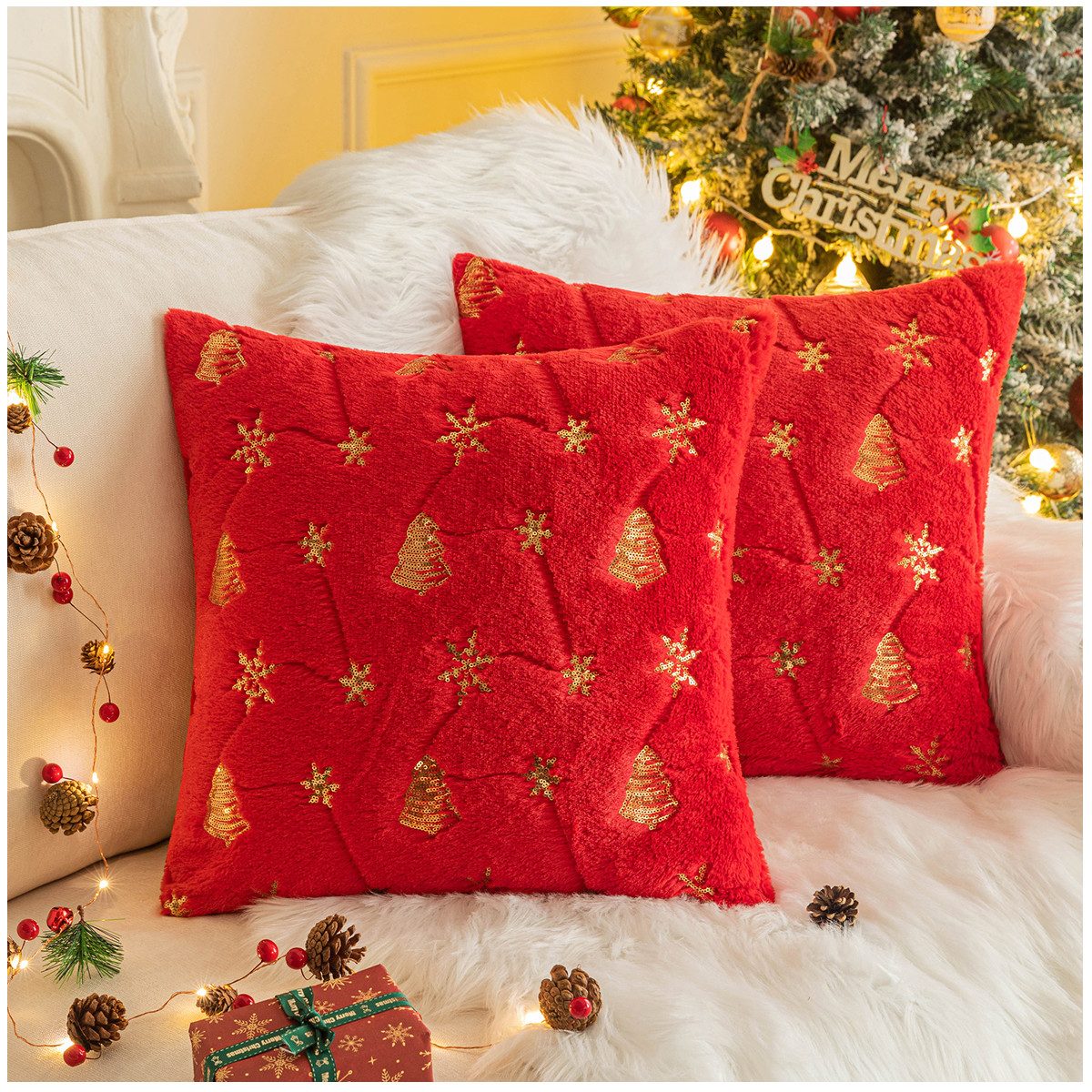 Qelus Kissenbezüge Kissenbezug Weihnachtsbaum Schneeflocke Bestickt Kissenb günstig online kaufen