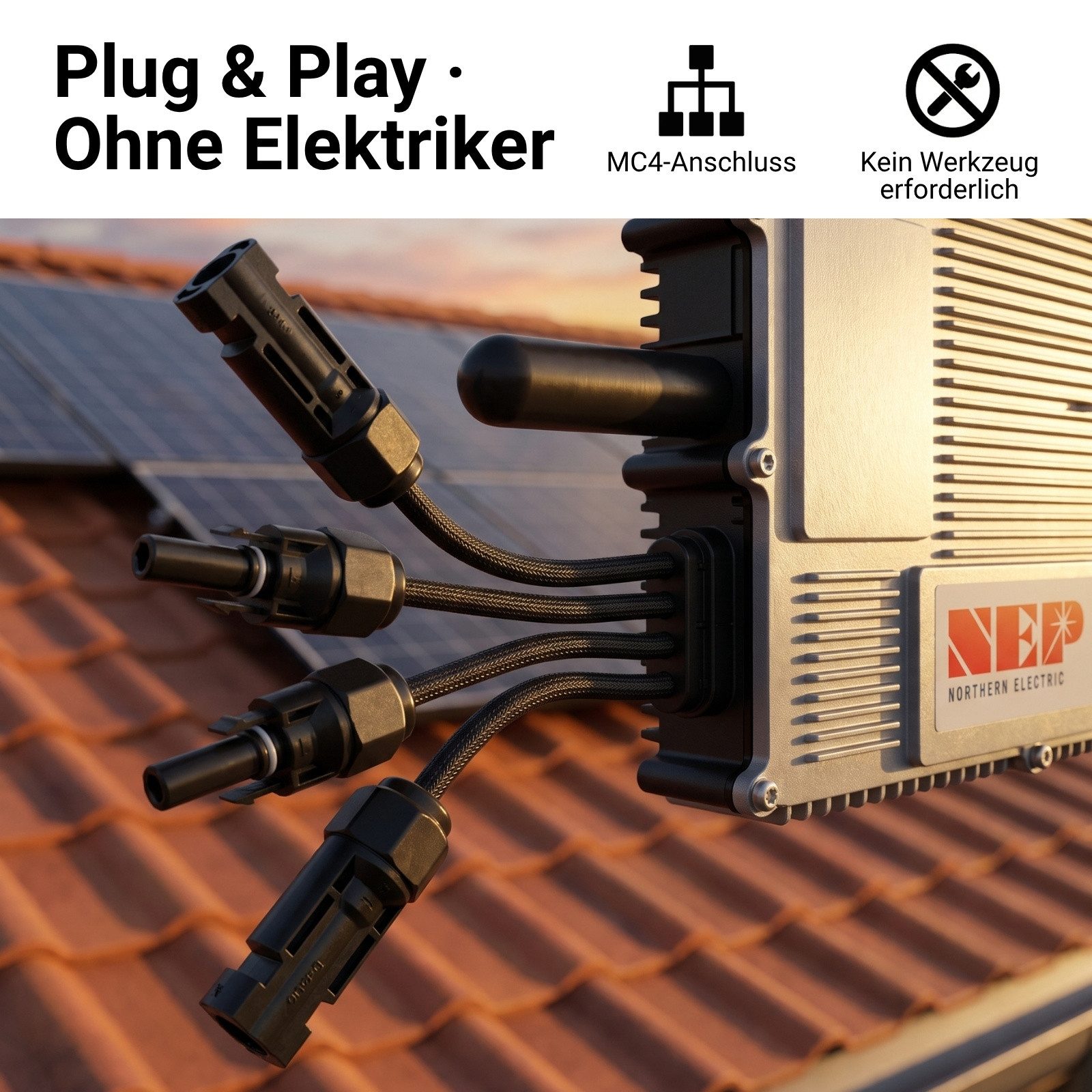 NEP Balkonkraftwerk Wechselrichter BDM-1600, 1600 W, 4x MPPT, 97.3% eff., IP67, Wi-Fi/PLC, Plug&Play