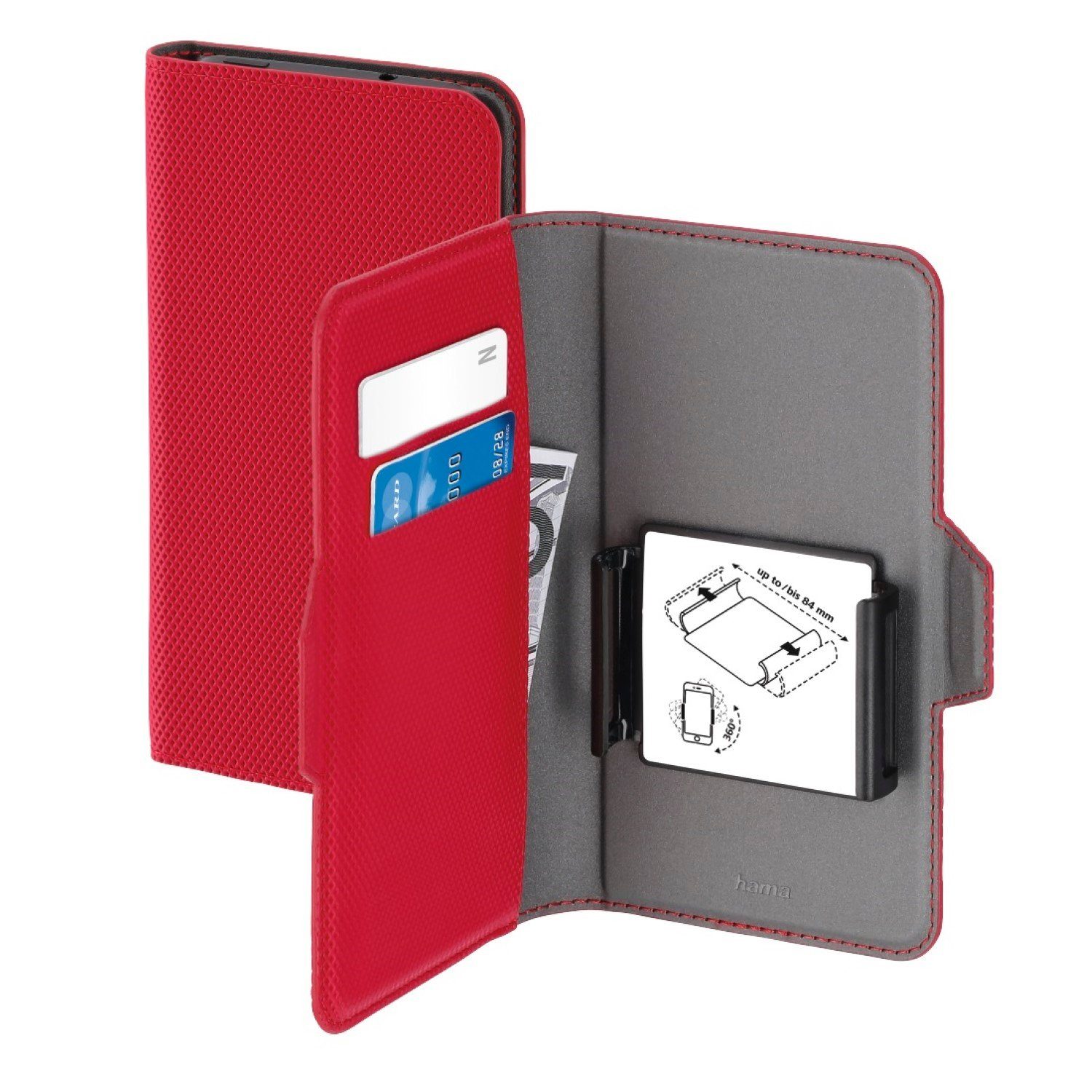 Hama Handyhülle Universal Booklet 4,7" bis 5,1" Klapp-Tasche Rot, Schutz-Hülle Case Bag Book-Cover Etui Kartenfach Magnet-Verschluss