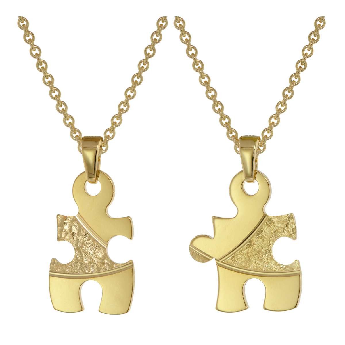 trendor Kette mit Anhänger 75950, Puzzle Partner Set Gold auf Silber + 2